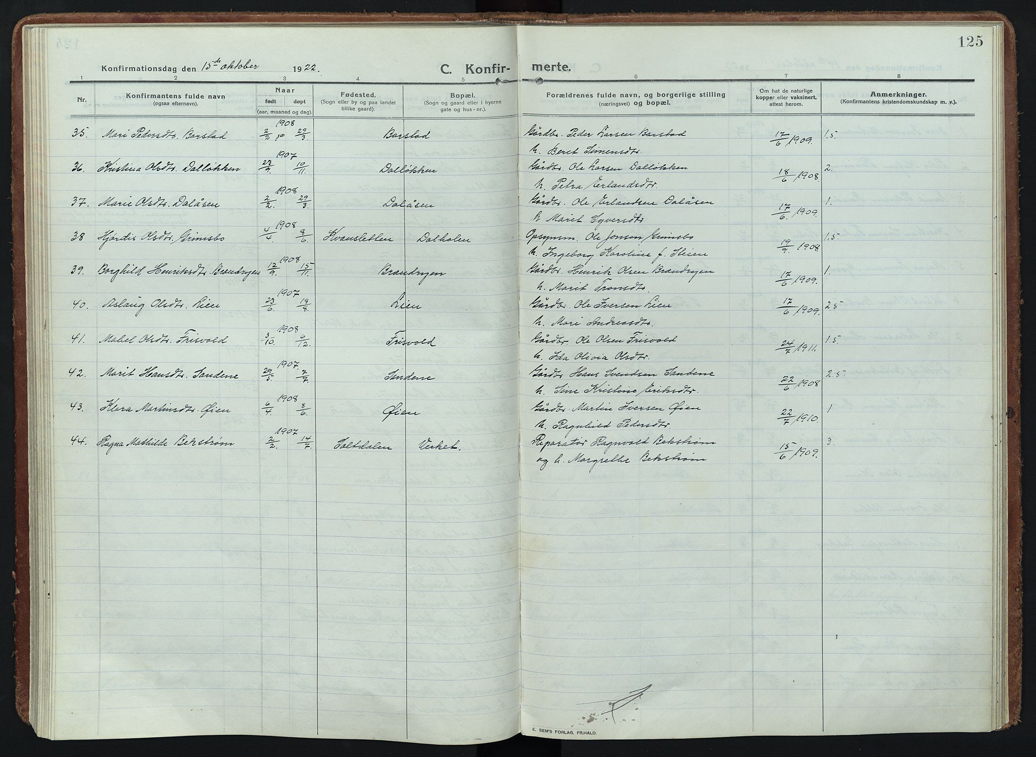 Alvdal prestekontor, SAH/PREST-060/H/Ha/Haa/L0005: Parish register (official) no. 5, 1913-1930, p. 125
