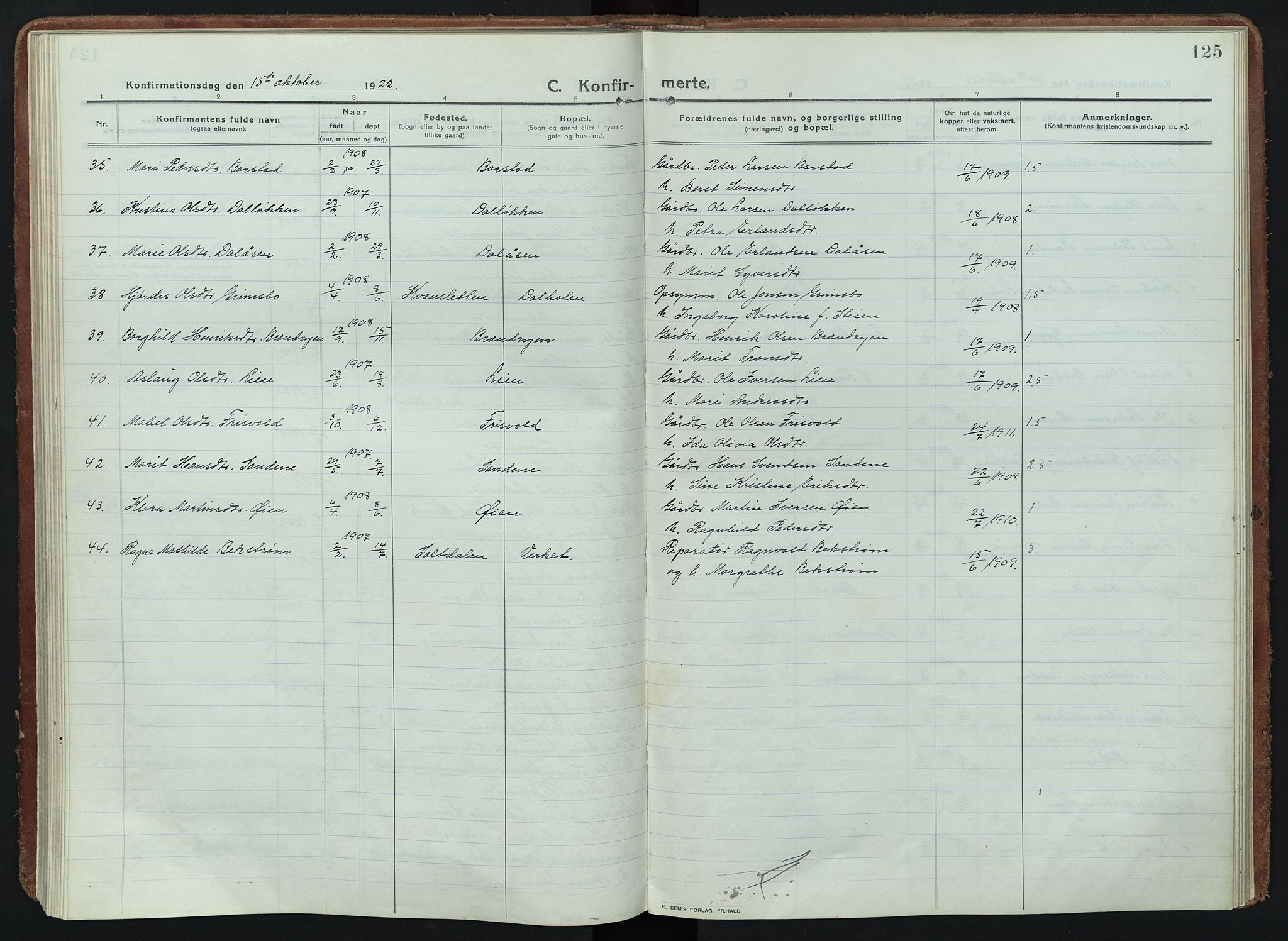 Alvdal prestekontor, AV/SAH-PREST-060/H/Ha/Haa/L0005: Parish register (official) no. 5, 1913-1930, p. 125