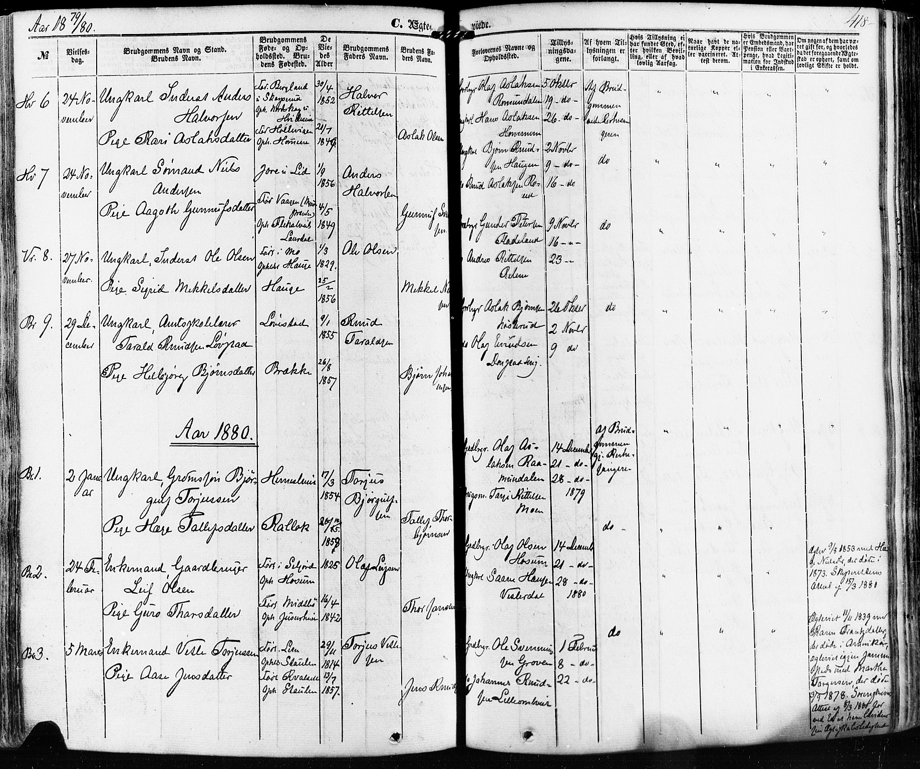 Kviteseid kirkebøker, SAKO/A-276/F/Fa/L0007: Parish register (official) no. I 7, 1859-1881, p. 418