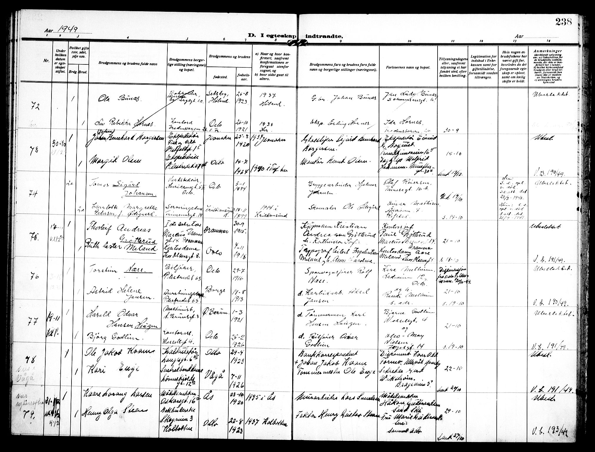 Trefoldighet prestekontor Kirkebøker, AV/SAO-A-10882/H/Ha/L0005: Banns register no. 5, 1932-1952, p. 238