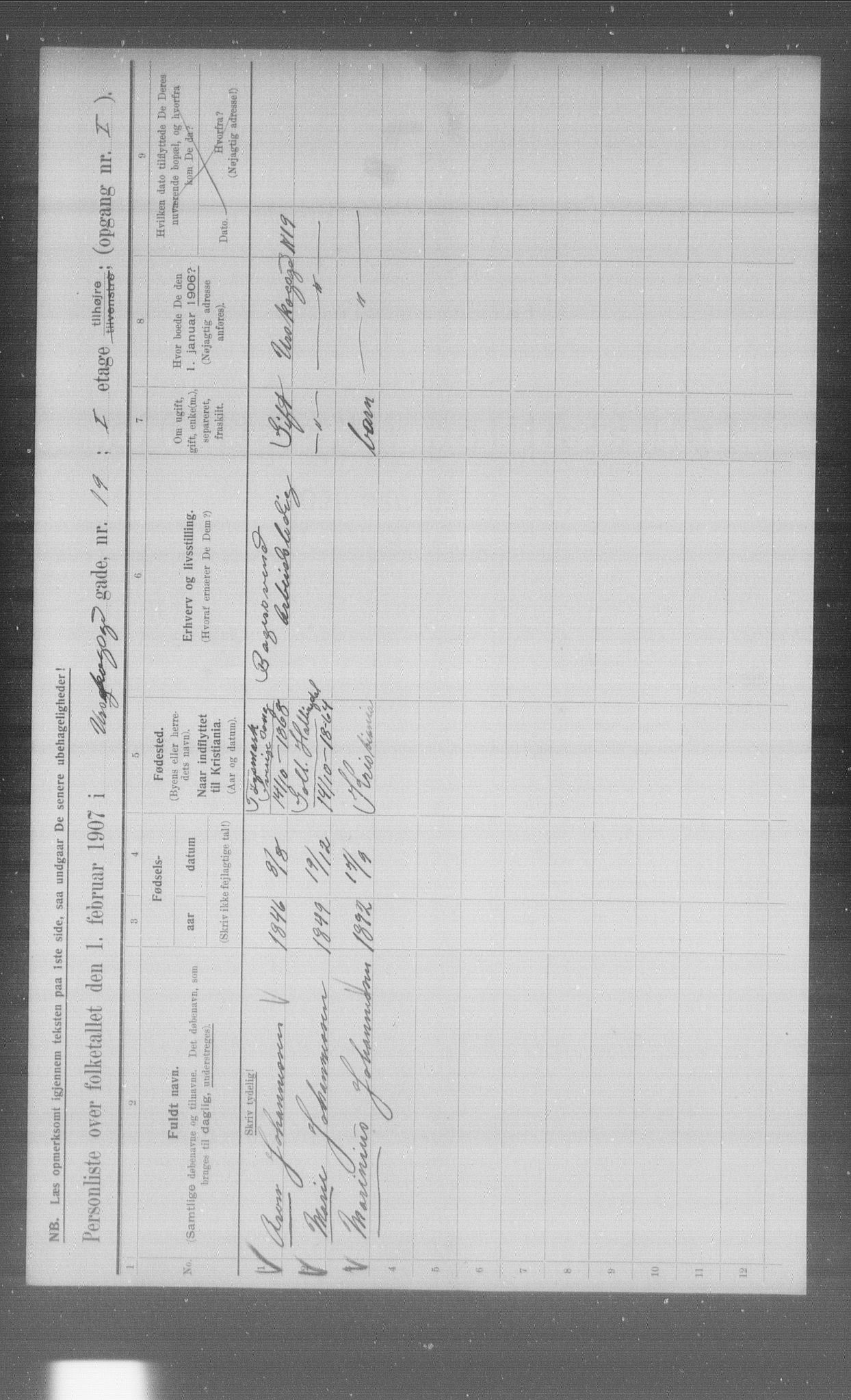 OBA, Municipal Census 1907 for Kristiania, 1907, p. 1435