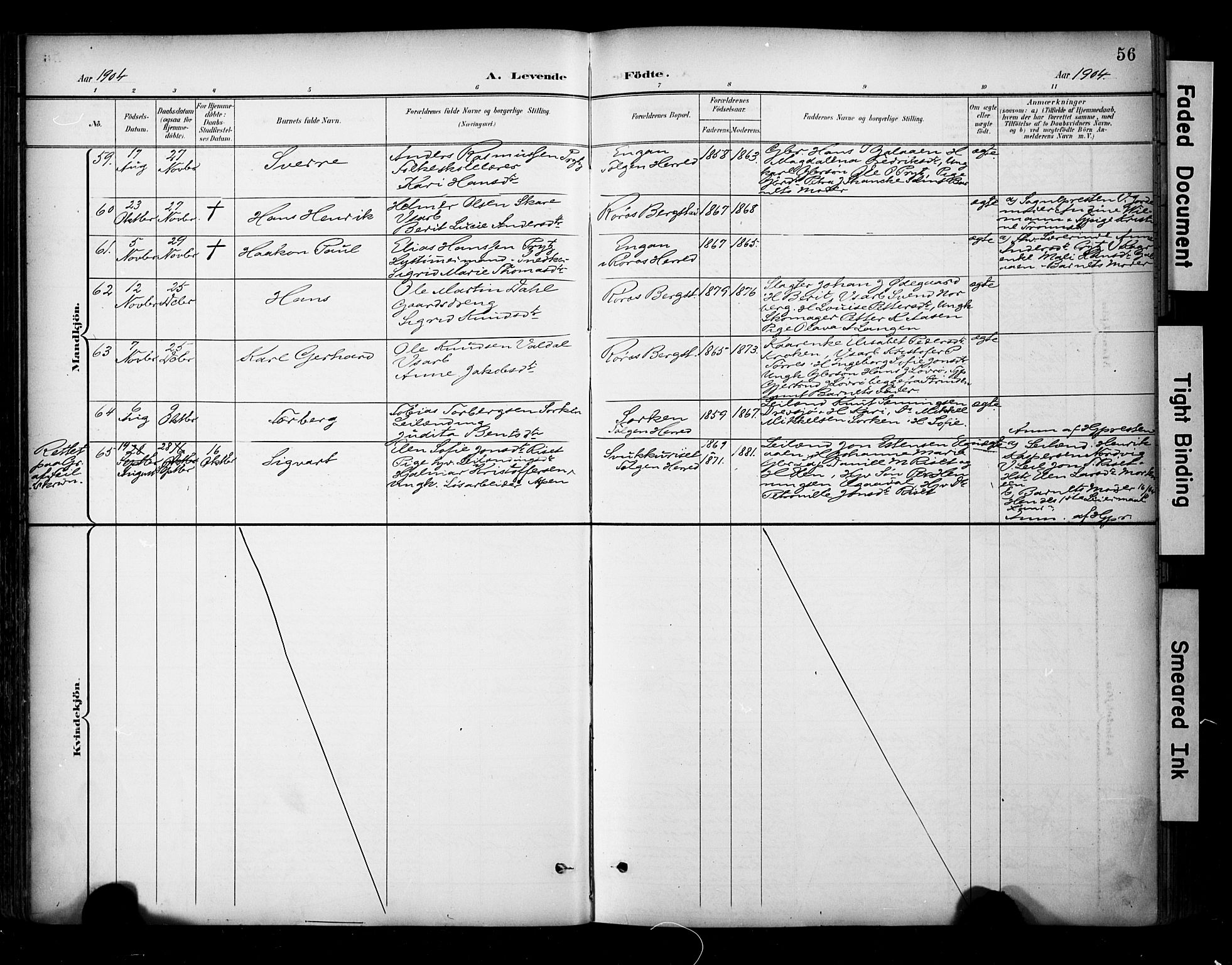 Ministerialprotokoller, klokkerbøker og fødselsregistre - Sør-Trøndelag, SAT/A-1456/681/L0936: Parish register (official) no. 681A14, 1899-1908, p. 56