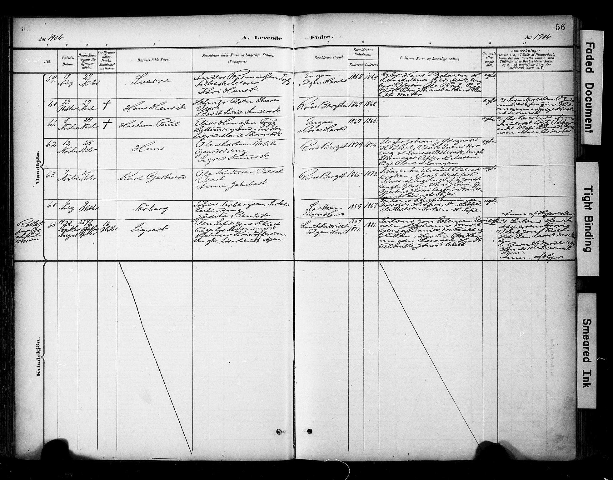 Ministerialprotokoller, klokkerbøker og fødselsregistre - Sør-Trøndelag, AV/SAT-A-1456/681/L0936: Parish register (official) no. 681A14, 1899-1908, p. 56