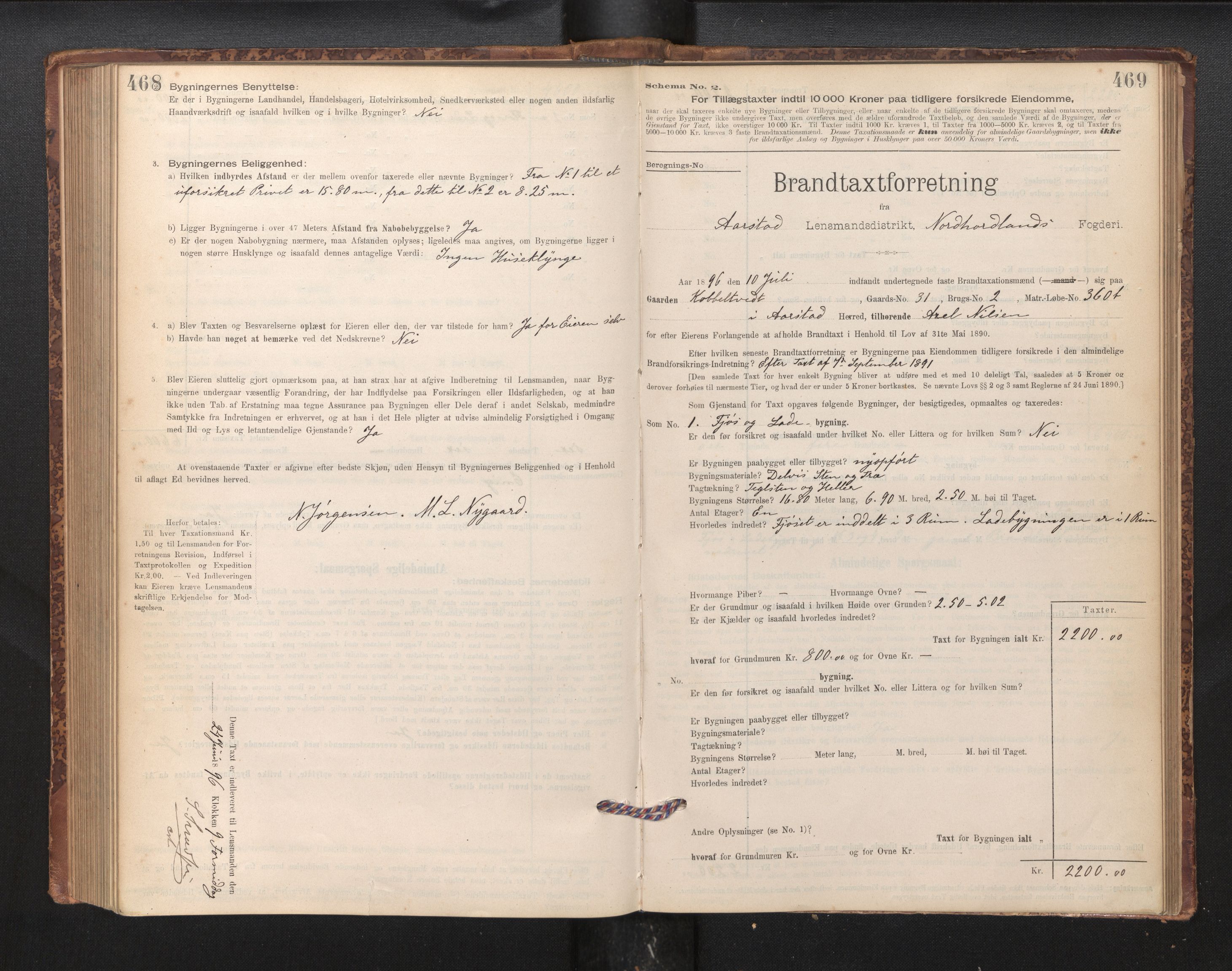 Lensmannen i Årstad, AV/SAB-A-36201/0012/L0011: Branntakstprotokoll,skjematakst, 1895-1901, p. 468-469