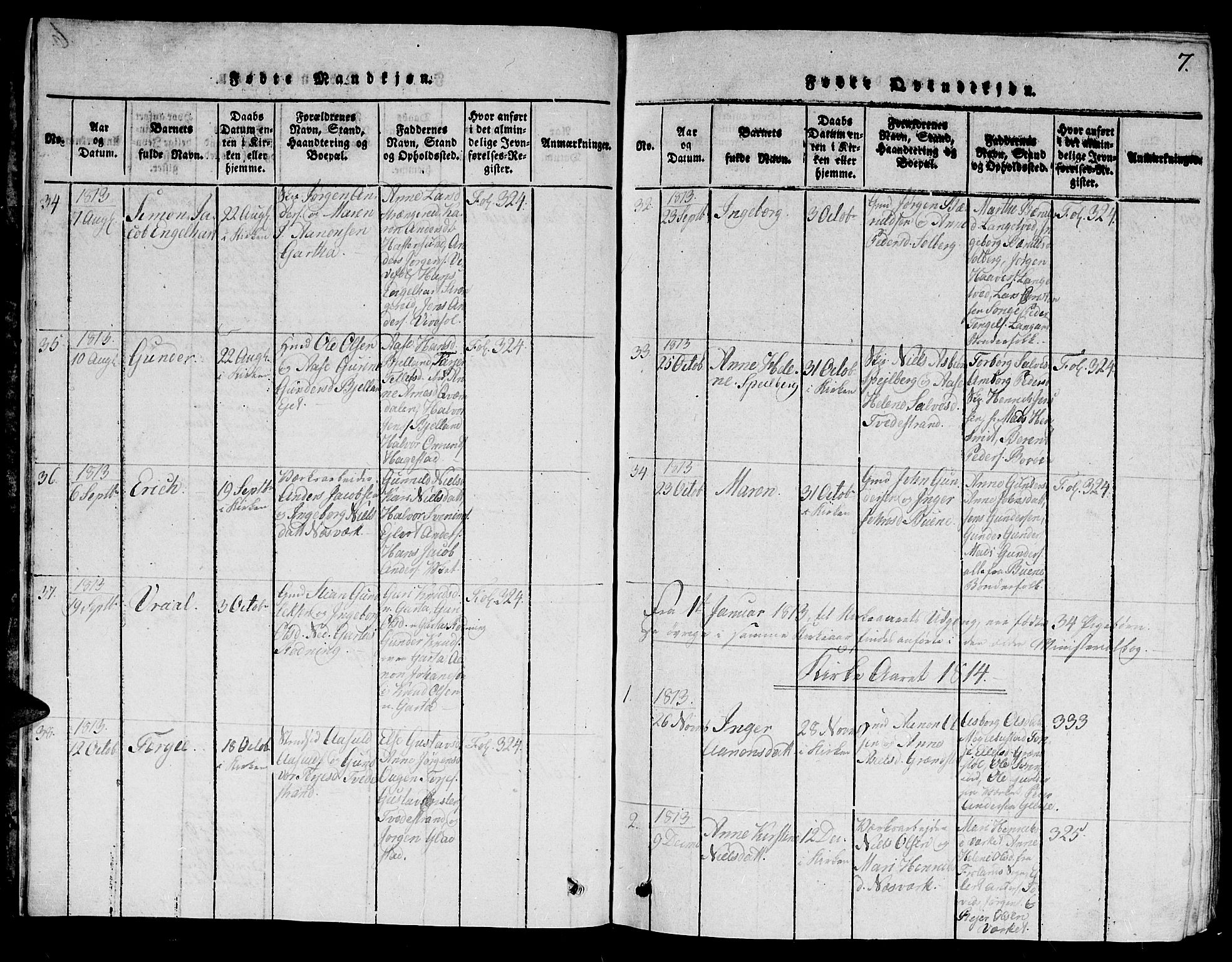 Holt sokneprestkontor, AV/SAK-1111-0021/F/Fb/L0006: Parish register (copy) no. B 6, 1813-1823, p. 7