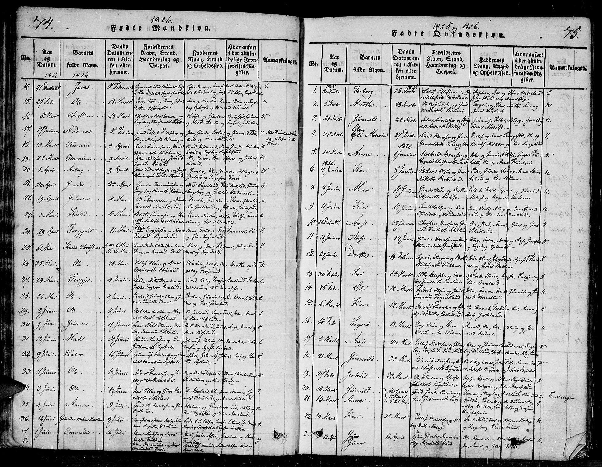 Evje sokneprestkontor, SAK/1111-0008/F/Fa/Faa/L0004: Parish register (official) no. A 4, 1816-1840, p. 74-75