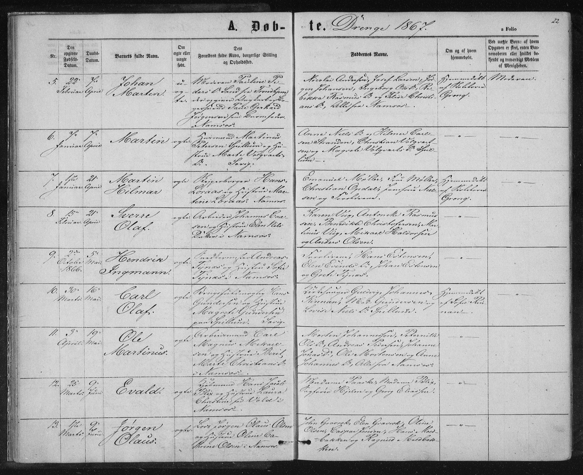 Ministerialprotokoller, klokkerbøker og fødselsregistre - Nord-Trøndelag, AV/SAT-A-1458/768/L0570: Parish register (official) no. 768A05, 1865-1874, p. 22