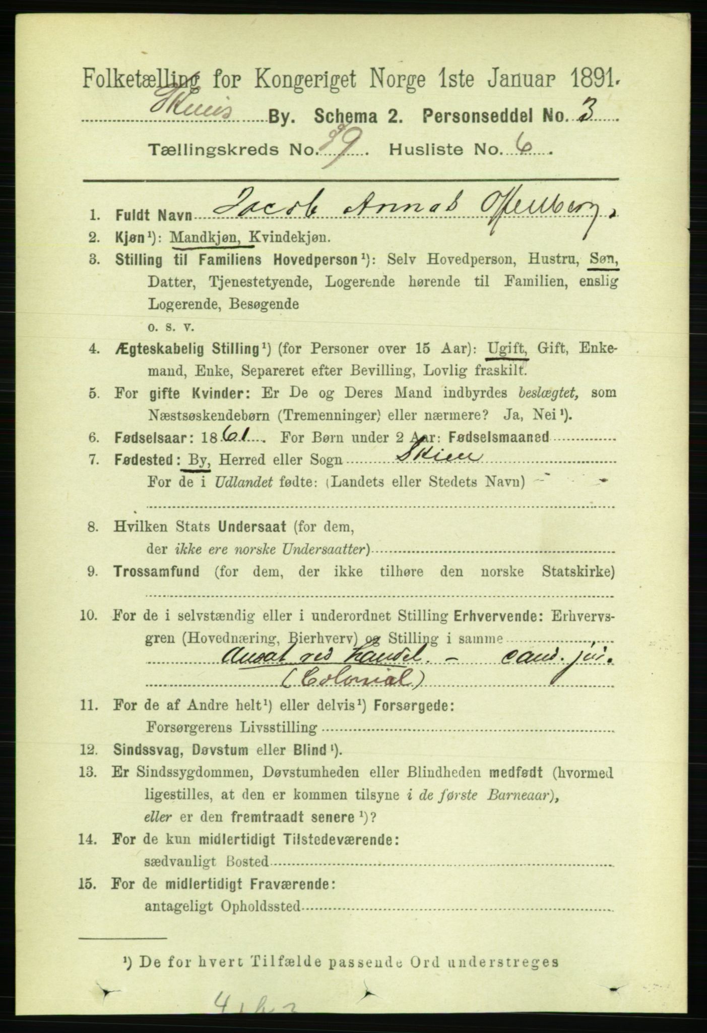 RA, 1891 census for 0806 Skien, 1891, p. 8286