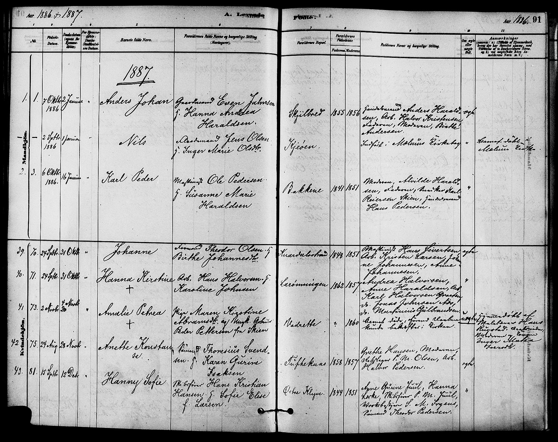 Solum kirkebøker, SAKO/A-306/F/Fa/L0009: Parish register (official) no. I 9, 1877-1887, p. 91