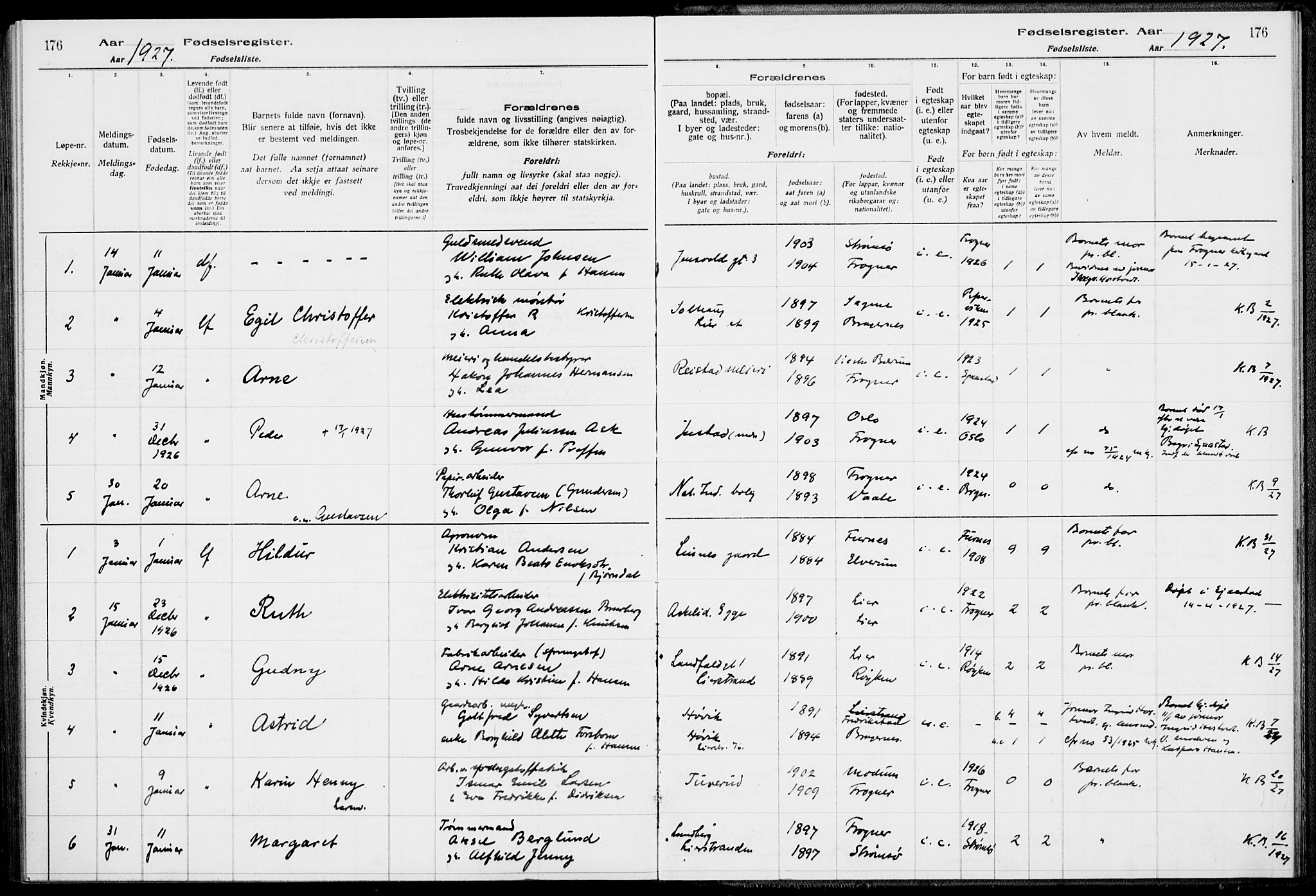 Lier kirkebøker, AV/SAKO-A-230/J/Ja/L0001: Birth register no. 1, 1916-1928, p. 176