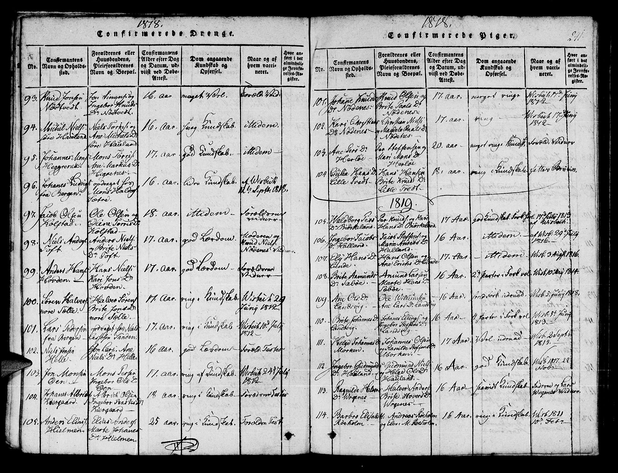 Manger sokneprestembete, AV/SAB-A-76801/H/Haa: Parish register (official) no. A 3, 1816-1824, p. 241