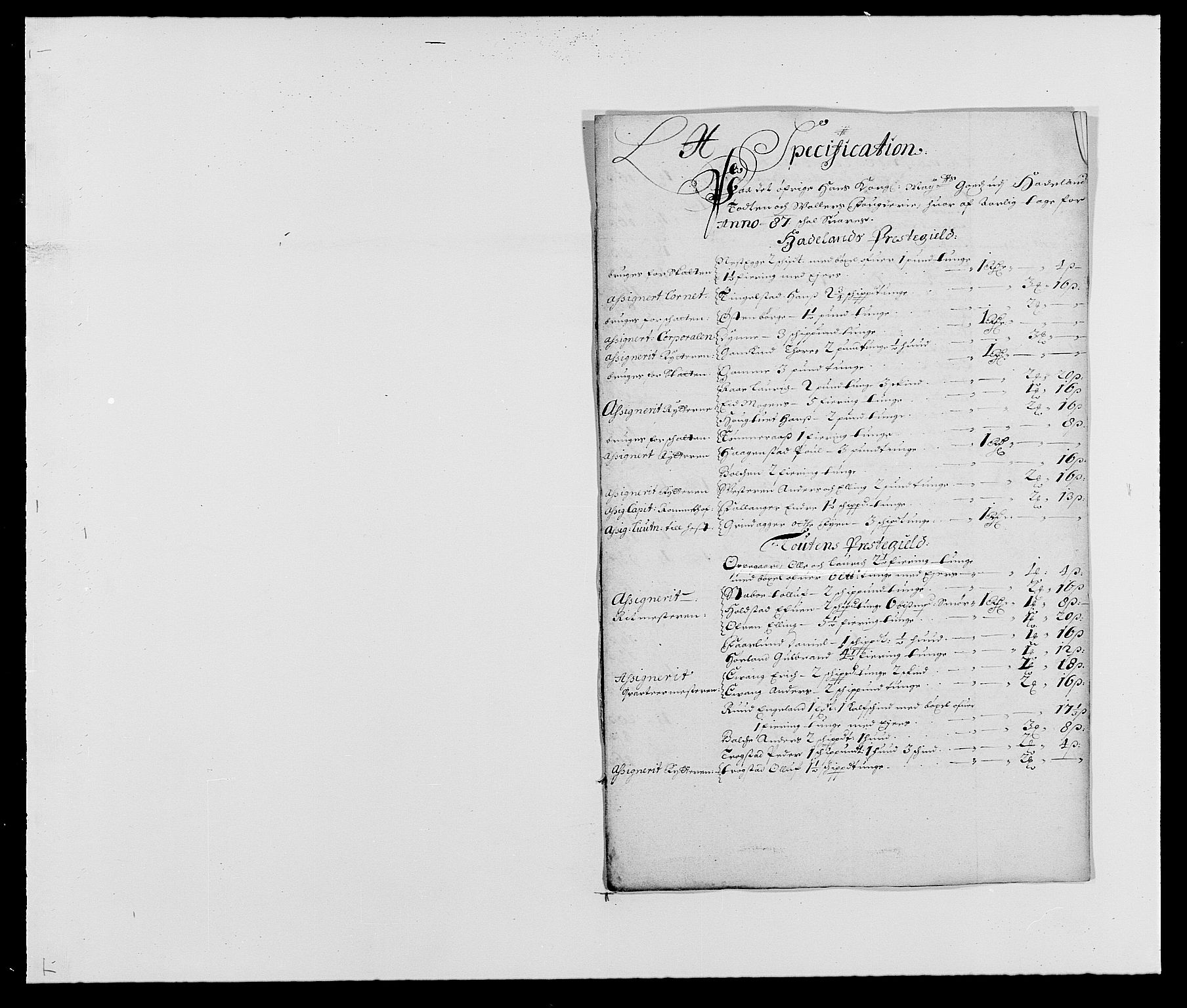 Rentekammeret inntil 1814, Reviderte regnskaper, Fogderegnskap, RA/EA-4092/R18/L1286: Fogderegnskap Hadeland, Toten og Valdres, 1687, p. 147