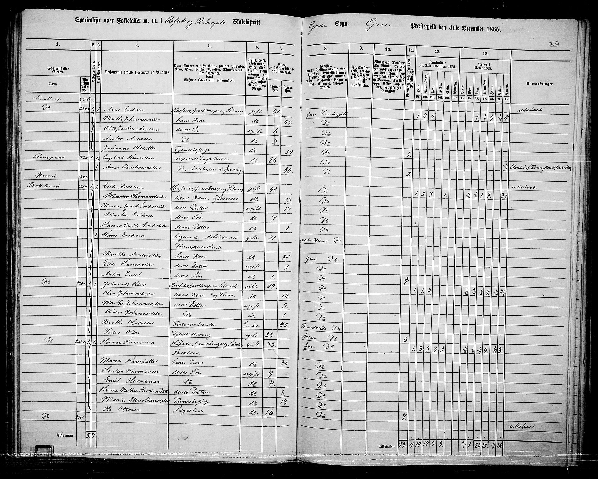 RA, 1865 census for Grue, 1865, p. 267