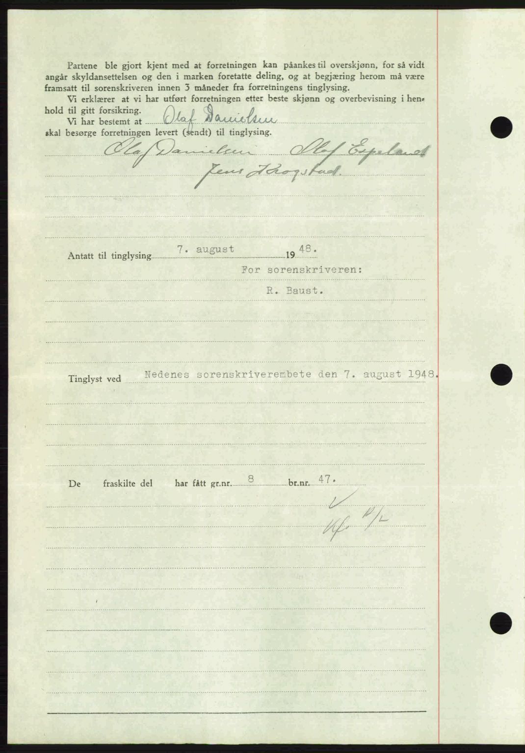 Nedenes sorenskriveri, SAK/1221-0006/G/Gb/Gba/L0059: Mortgage book no. A11, 1948-1948, Diary no: : 1118/1948