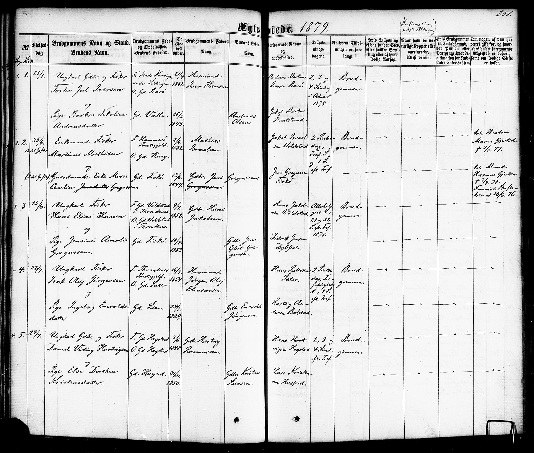 Ministerialprotokoller, klokkerbøker og fødselsregistre - Nordland, AV/SAT-A-1459/872/L1034: Parish register (official) no. 872A09, 1864-1884, p. 251