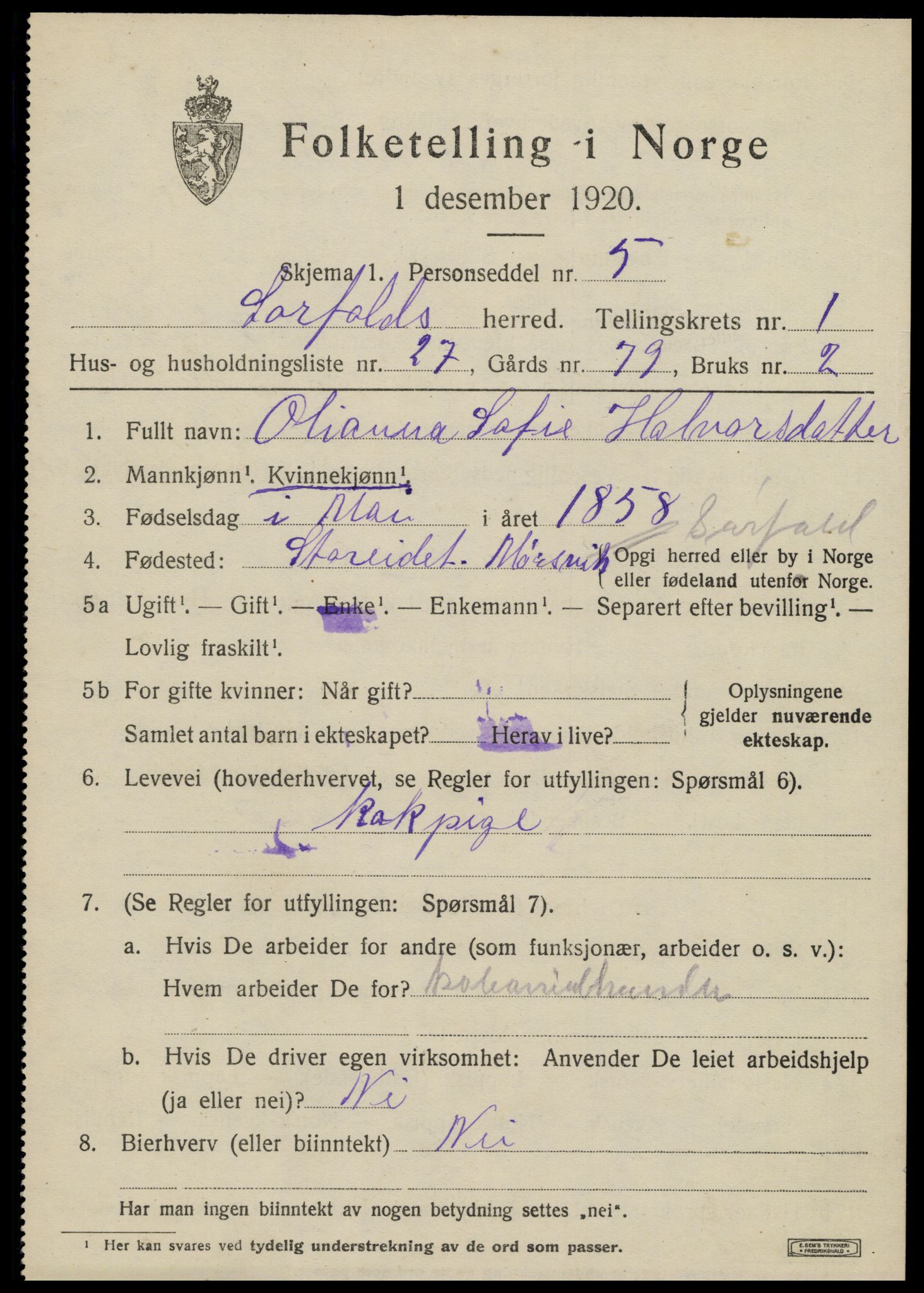 SAT, 1920 census for Sørfold, 1920, p. 1339