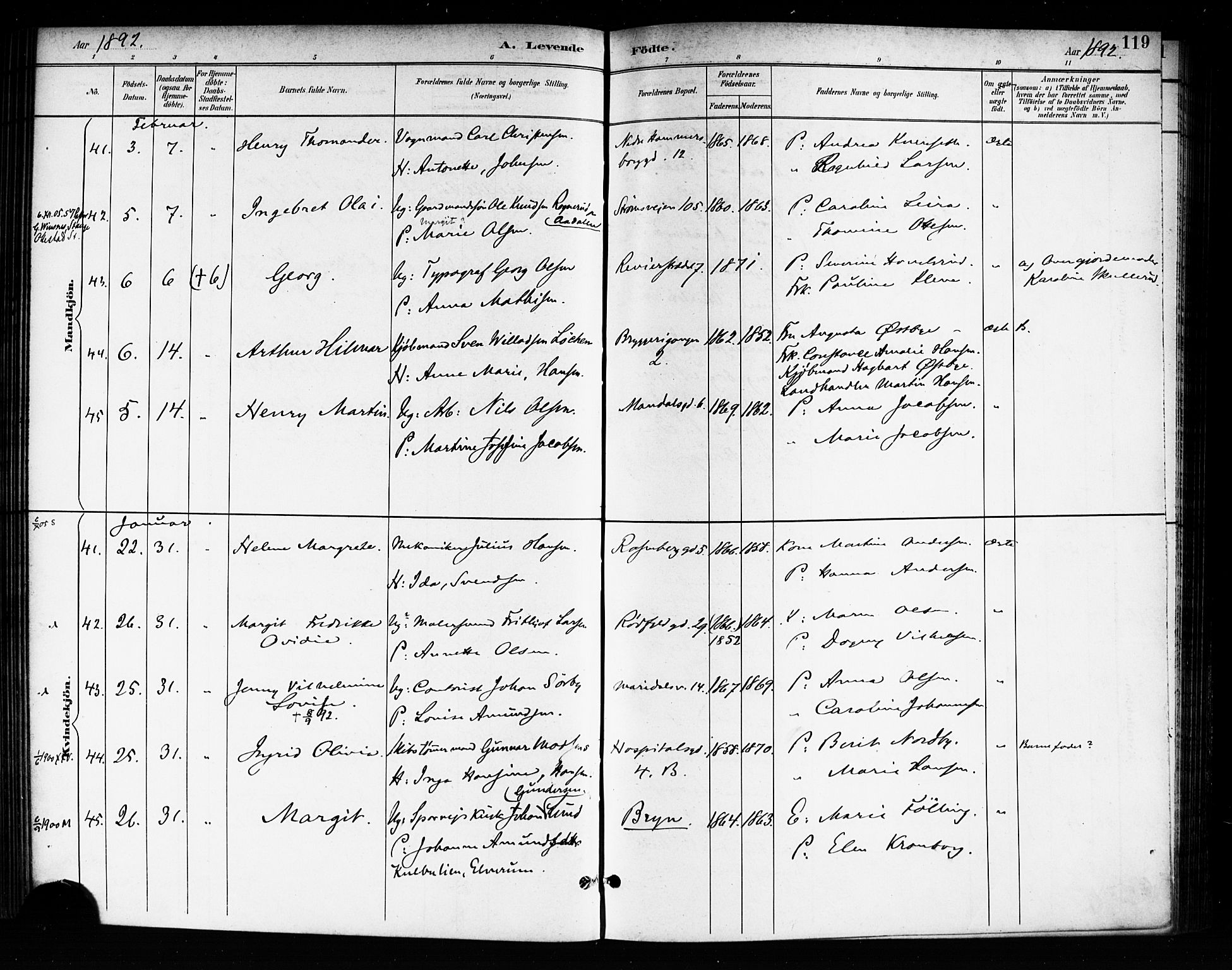 Rikshospitalet prestekontor Kirkebøker, AV/SAO-A-10309b/F/L0008: Parish register (official) no. 8, 1890-1893, p. 119