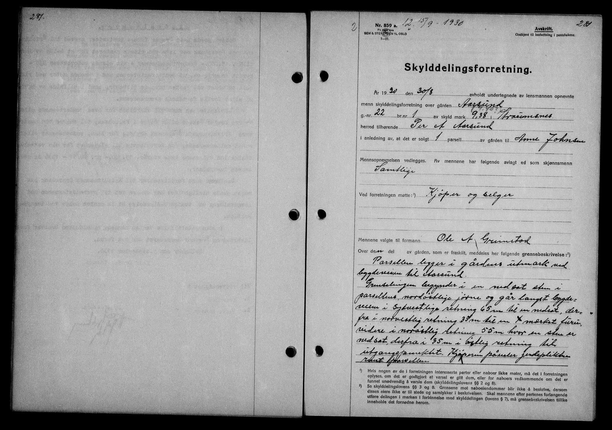 Nordmøre sorenskriveri, AV/SAT-A-4132/1/2/2Ca/L0070: Mortgage book no. 60, 1930-1930, Deed date: 15.09.1930