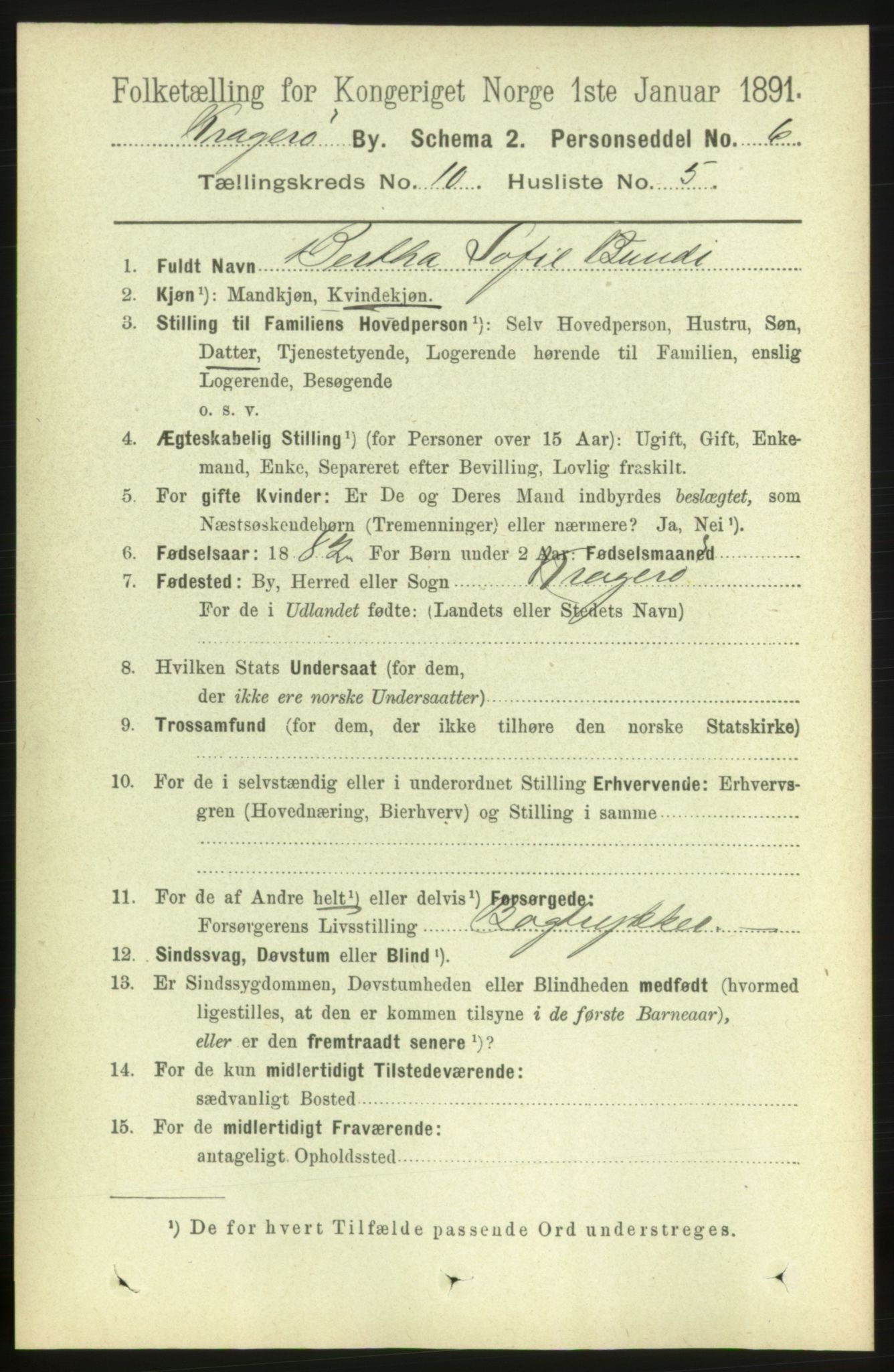 RA, 1891 census for 0801 Kragerø, 1891, p. 3786