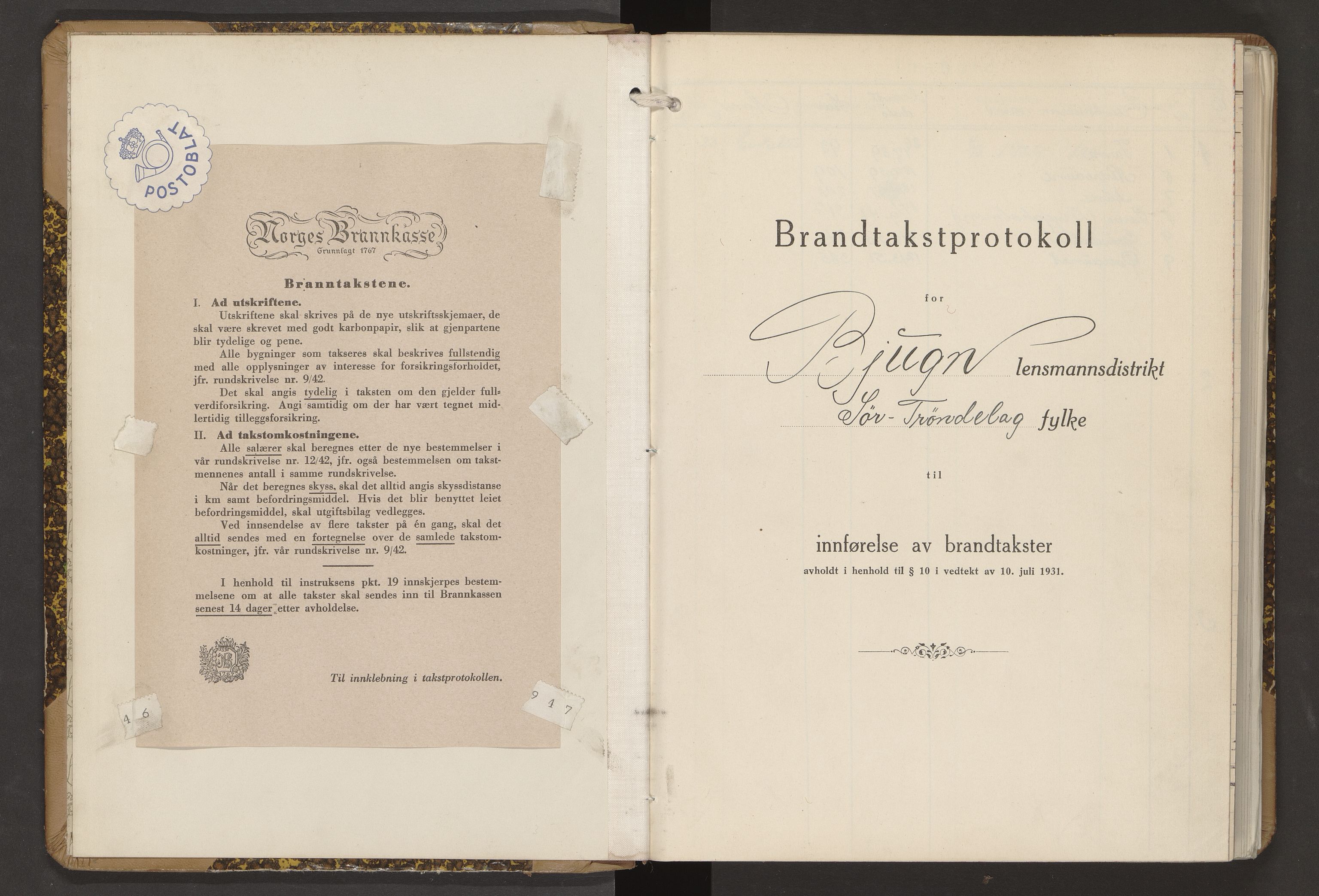 Norges Brannkasse Bjugn, AV/SAT-A-5519/Fa/L0005: Branntakstprotokoll med skjema, 1938-1951