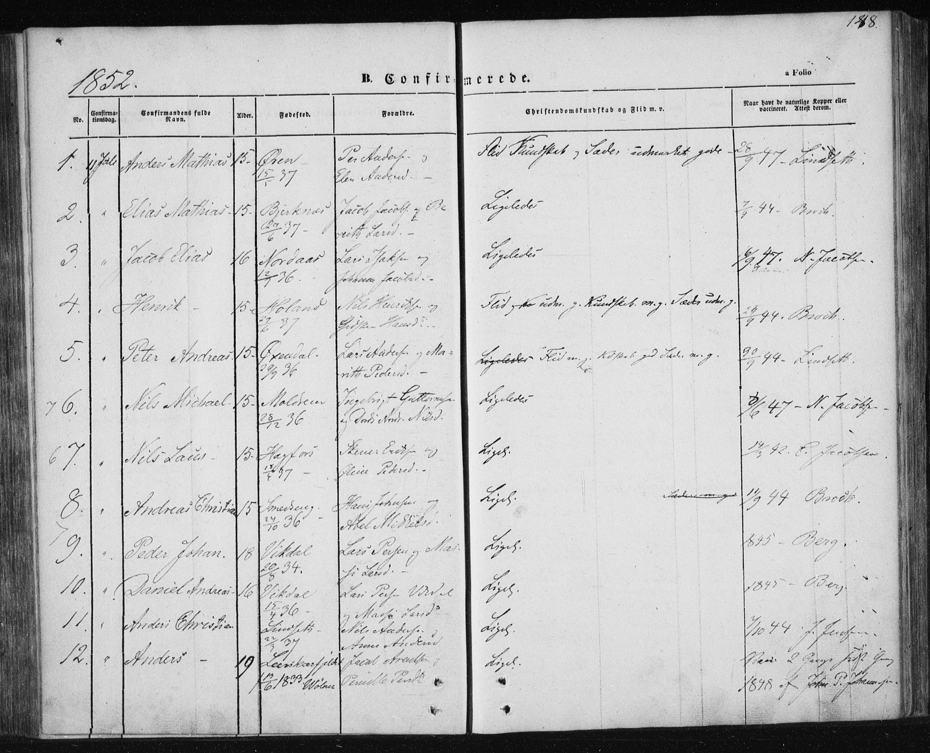 Ministerialprotokoller, klokkerbøker og fødselsregistre - Nordland, AV/SAT-A-1459/820/L0291: Parish register (official) no. 820A12, 1846-1854, p. 148