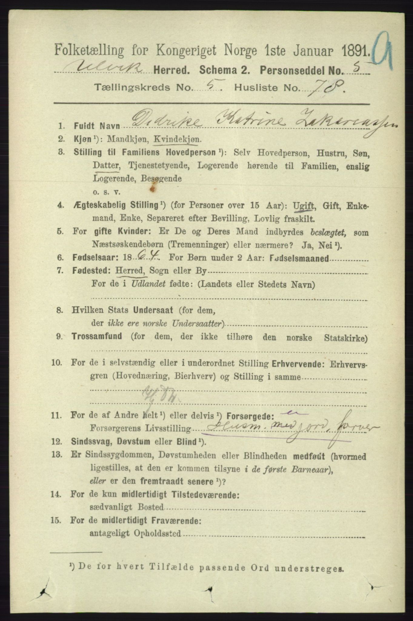 RA, 1891 census for 1233 Ulvik, 1891, p. 1793