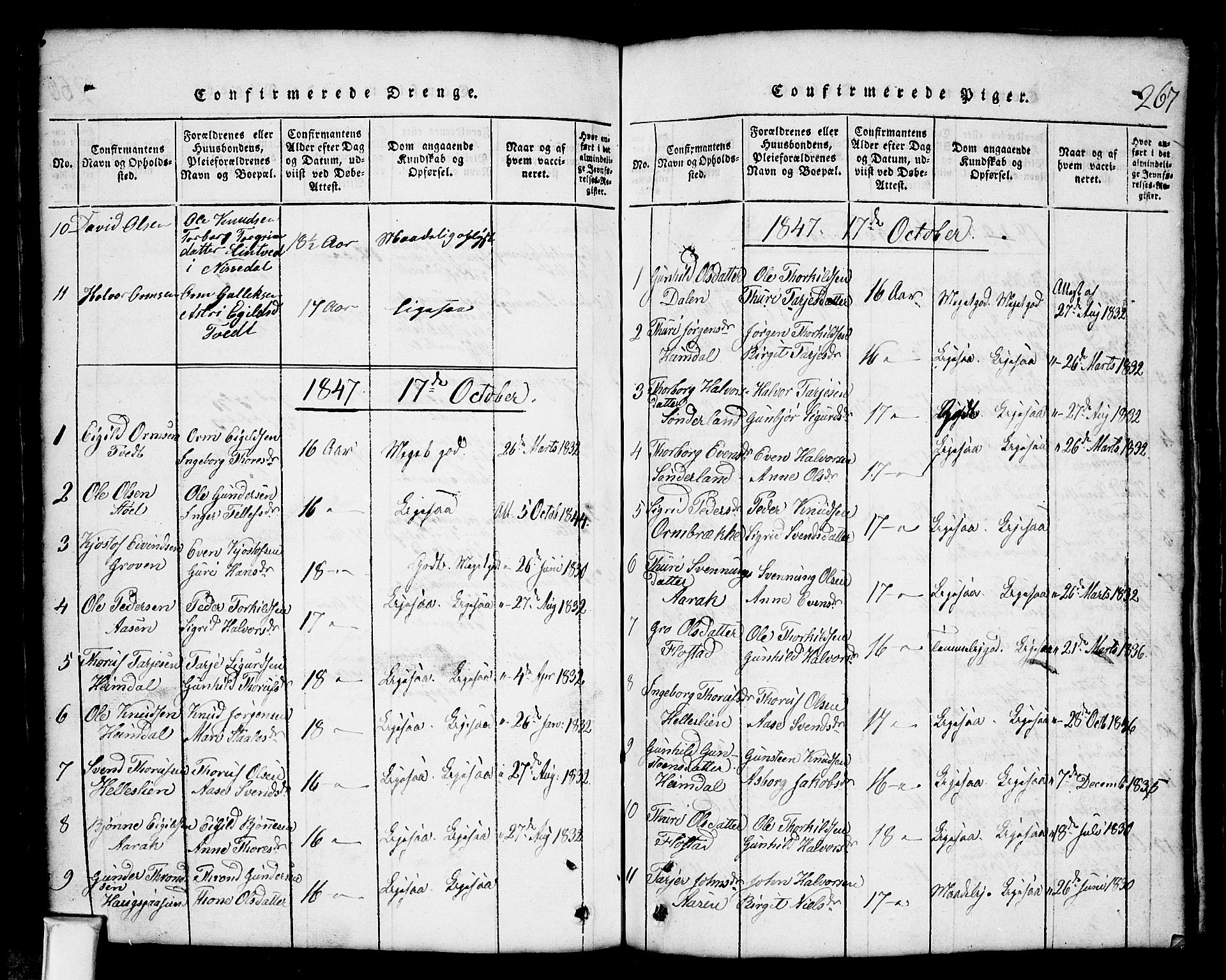 Nissedal kirkebøker, SAKO/A-288/G/Gb/L0001: Parish register (copy) no. II 1, 1814-1862, p. 267