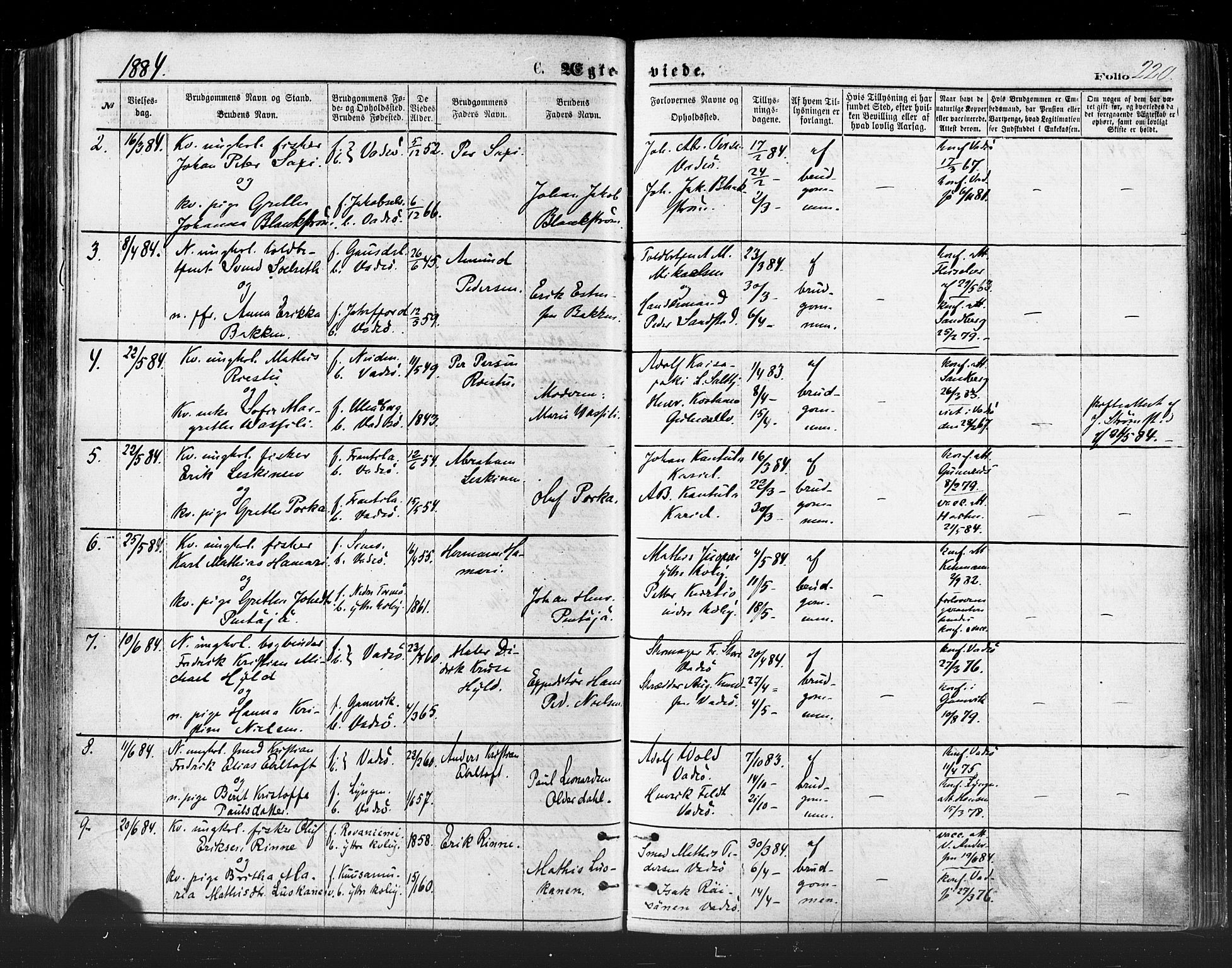 Vadsø sokneprestkontor, AV/SATØ-S-1325/H/Ha/L0005kirke: Parish register (official) no. 5, 1873-1884, p. 220