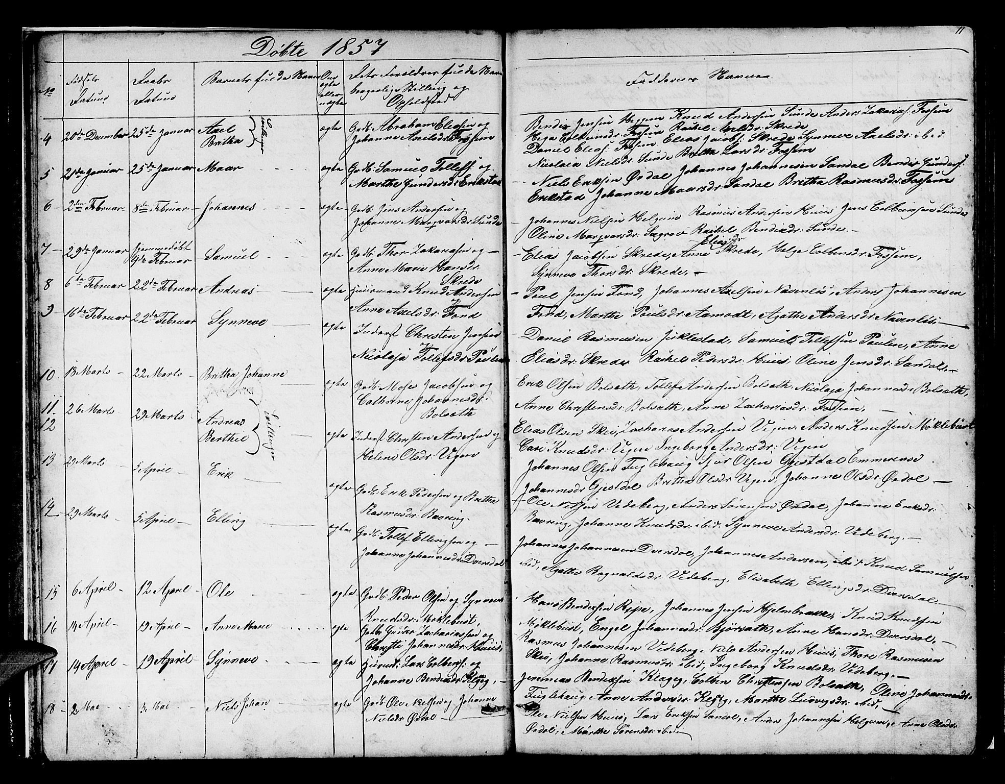 Jølster sokneprestembete, SAB/A-80701/H/Hab/Habb/L0001: Parish register (copy) no. B 1, 1853-1887, p. 11