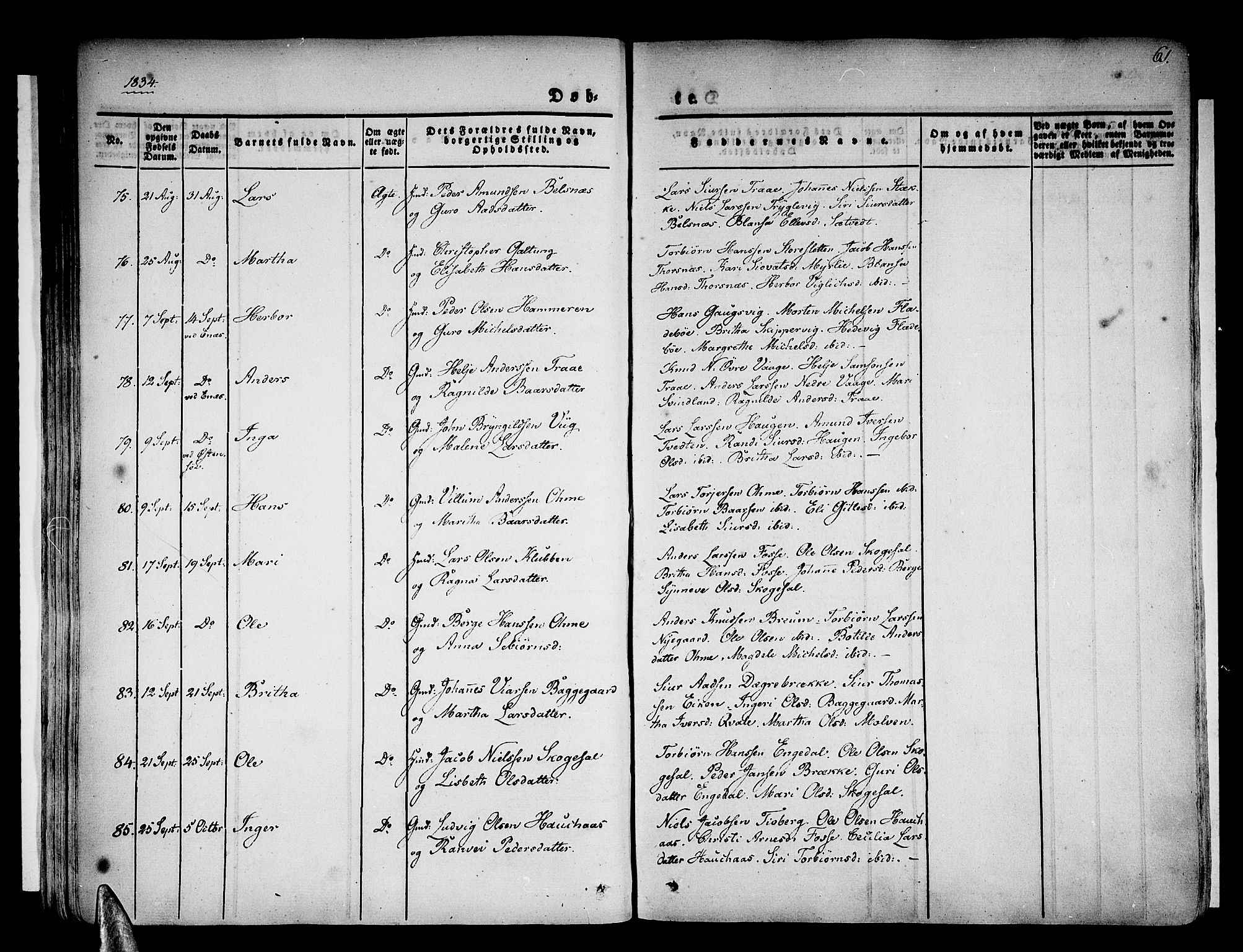 Strandebarm sokneprestembete, SAB/A-78401/H/Haa: Parish register (official) no. A 6, 1826-1843, p. 61