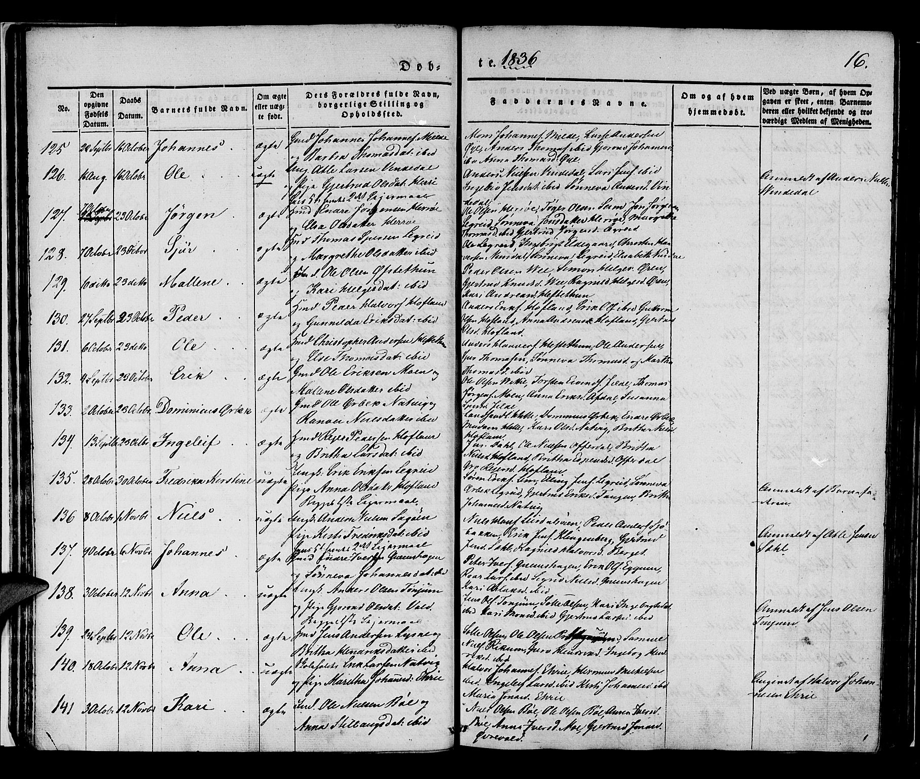 Lærdal sokneprestembete, AV/SAB-A-81201: Parish register (official) no. A 6, 1835-1849, p. 16