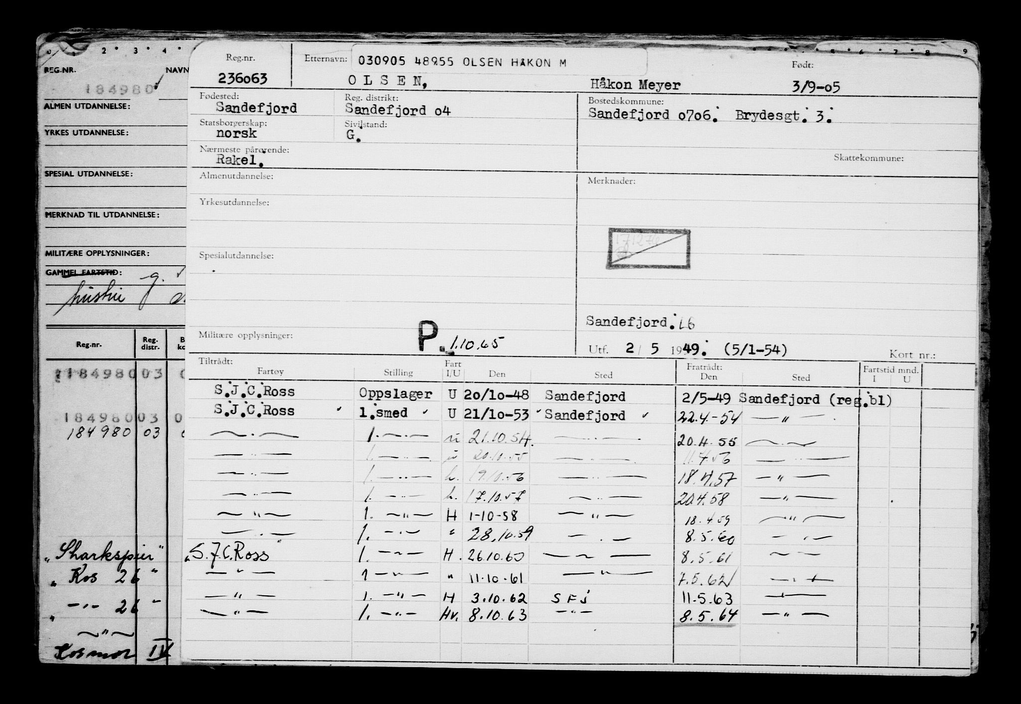 Direktoratet for sjømenn, AV/RA-S-3545/G/Gb/L0061: Hovedkort, 1905, p. 23