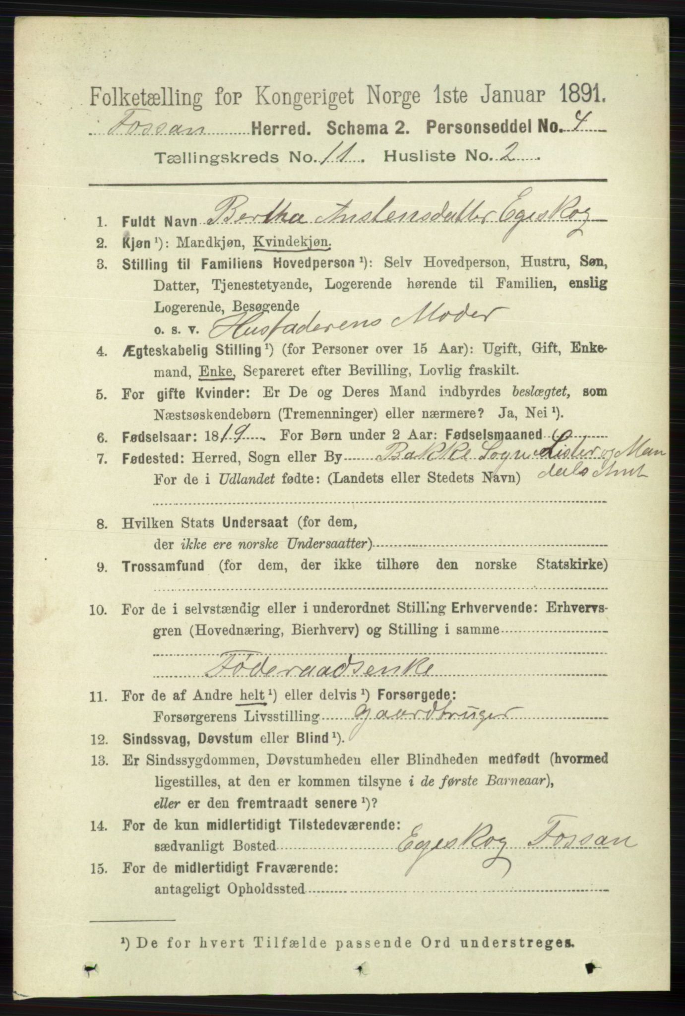 RA, 1891 census for 1129 Forsand, 1891, p. 1801