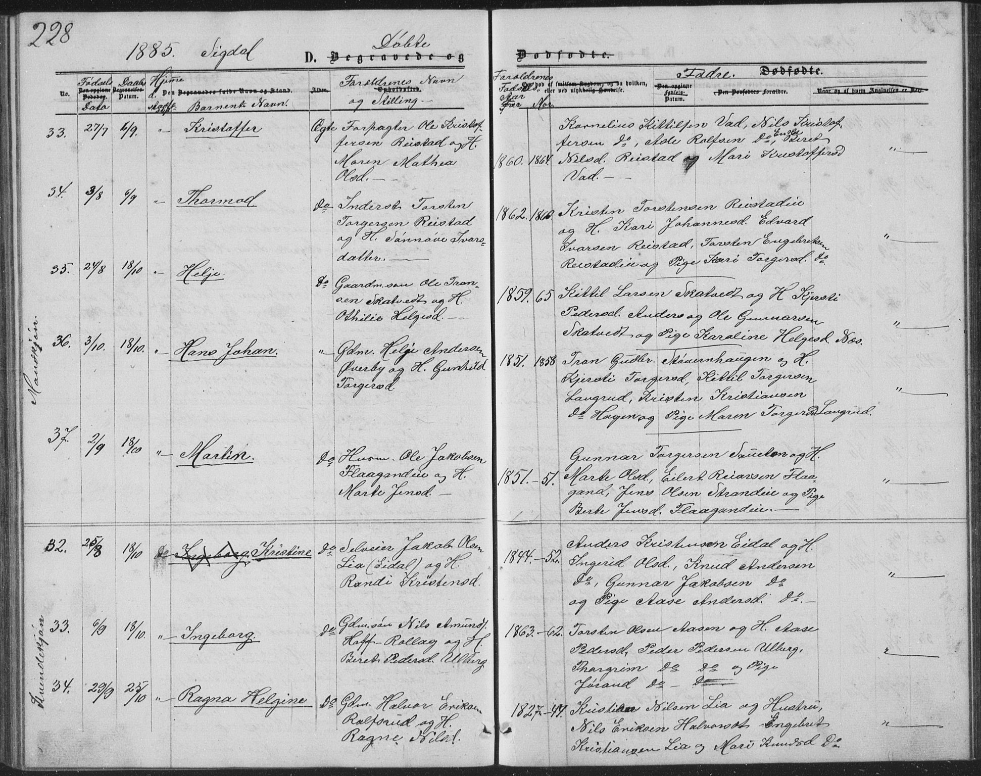 Sigdal kirkebøker, AV/SAKO-A-245/G/Ga/L0004: Parish register (copy) no. I 4, 1879-1885, p. 228