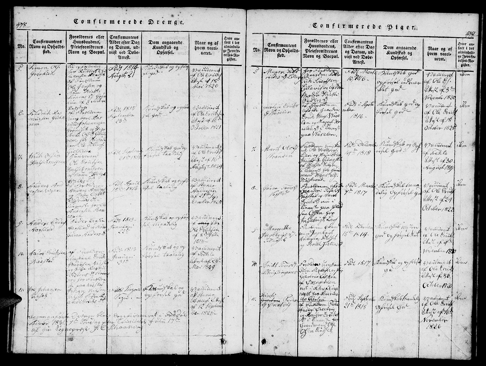 Ministerialprotokoller, klokkerbøker og fødselsregistre - Møre og Romsdal, AV/SAT-A-1454/573/L0873: Parish register (copy) no. 573C01, 1819-1834, p. 478-479