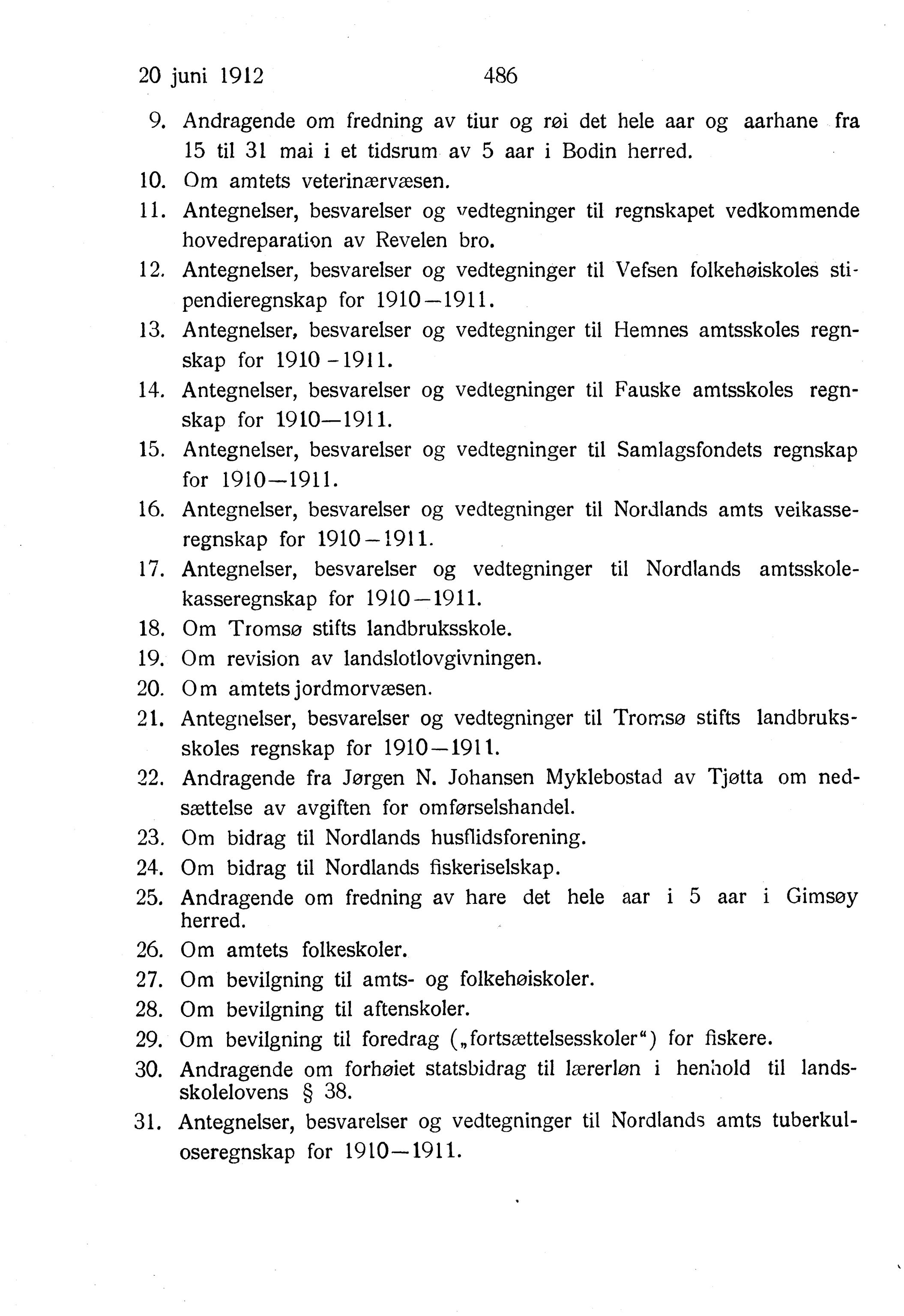 Nordland Fylkeskommune. Fylkestinget, AIN/NFK-17/176/A/Ac/L0035: Fylkestingsforhandlinger 1912, 1912