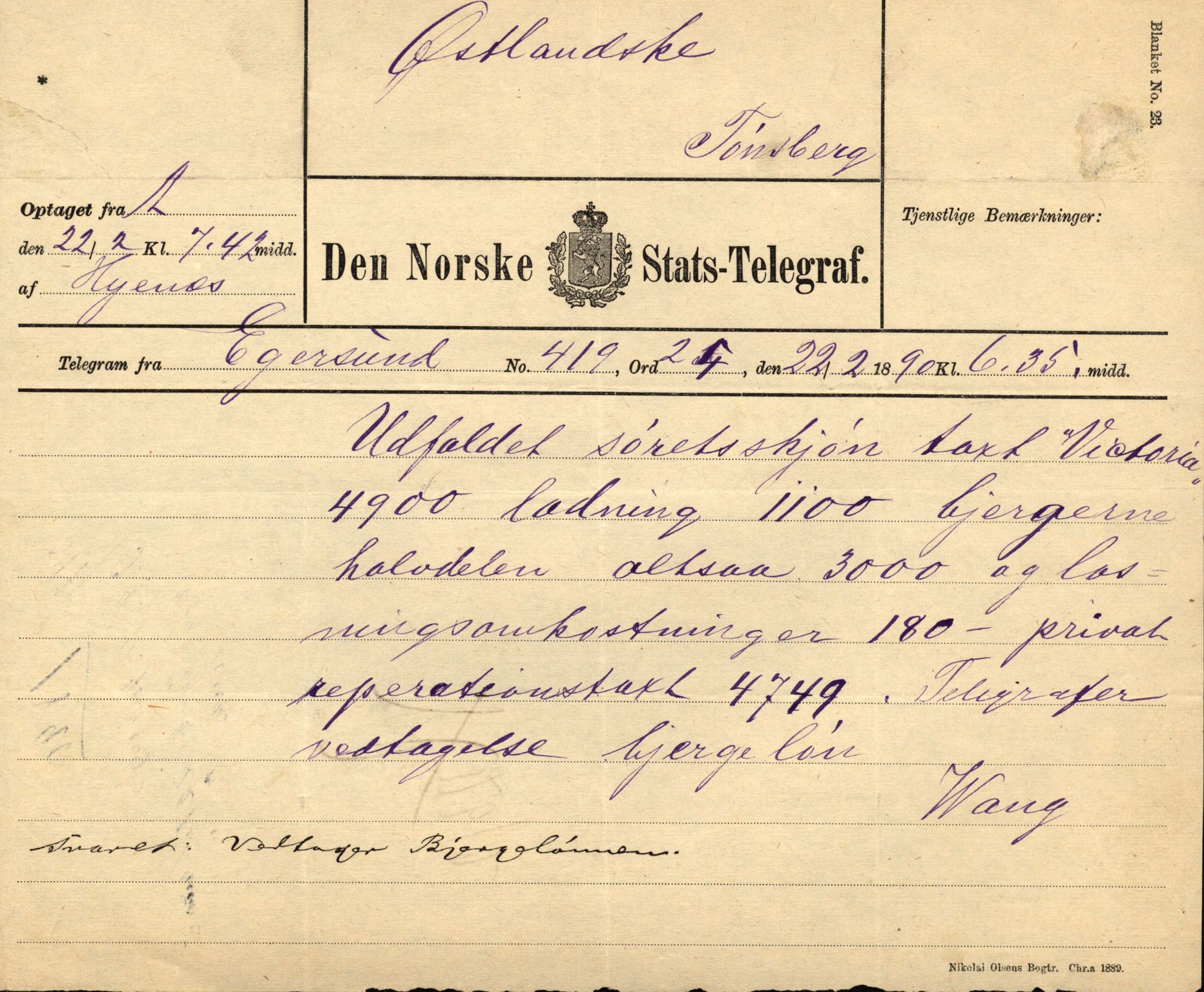 Pa 63 - Østlandske skibsassuranceforening, VEMU/A-1079/G/Ga/L0025/0002: Havaridokumenter / Victoria, St. Petersburg, Windsor, 1890, p. 35