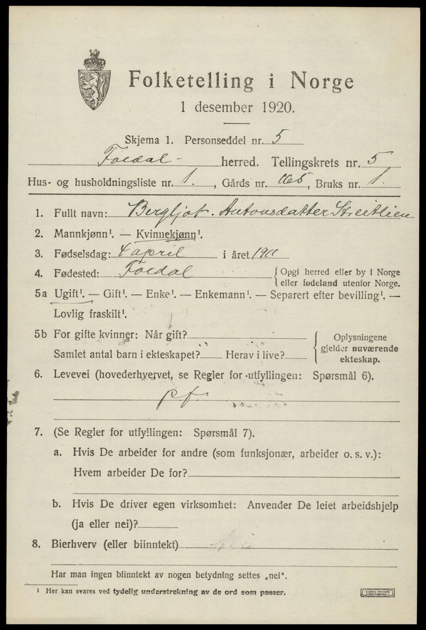 SAH, 1920 census for Folldal, 1920, p. 2991