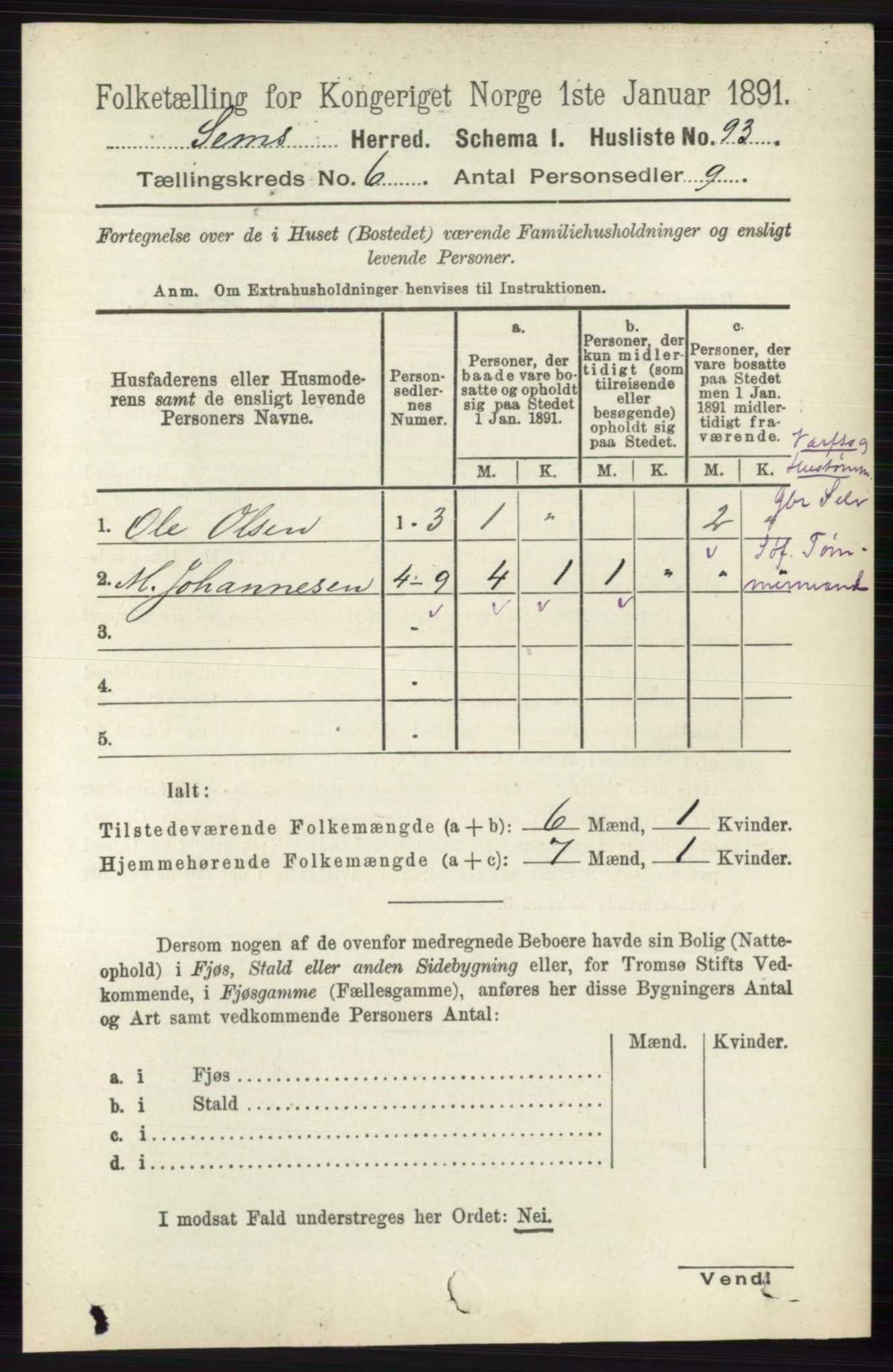 RA, 1891 census for 0721 Sem, 1891, p. 2621