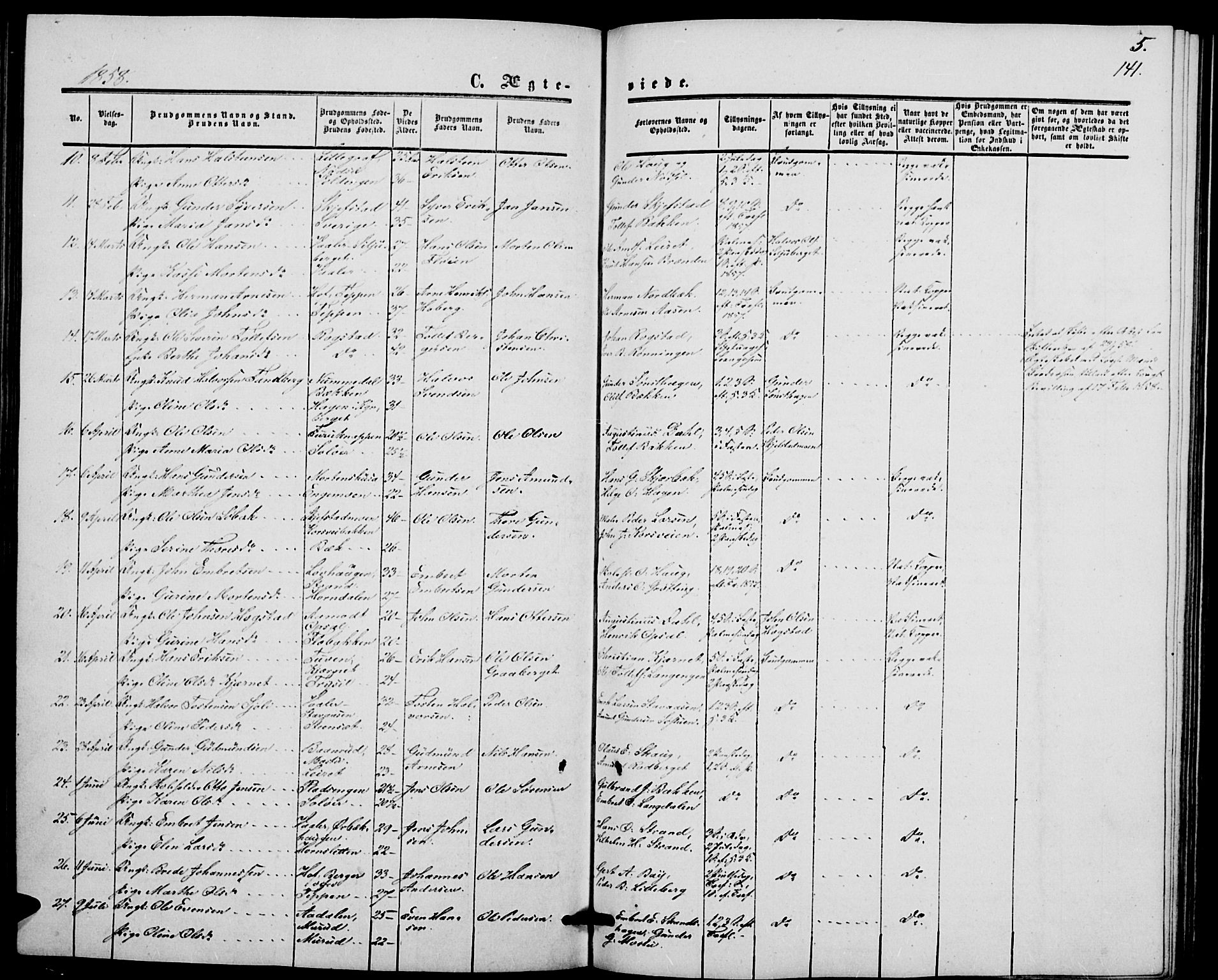 Elverum prestekontor, AV/SAH-PREST-044/H/Ha/Hab/L0003: Parish register (copy) no. 3, 1856-1865, p. 141