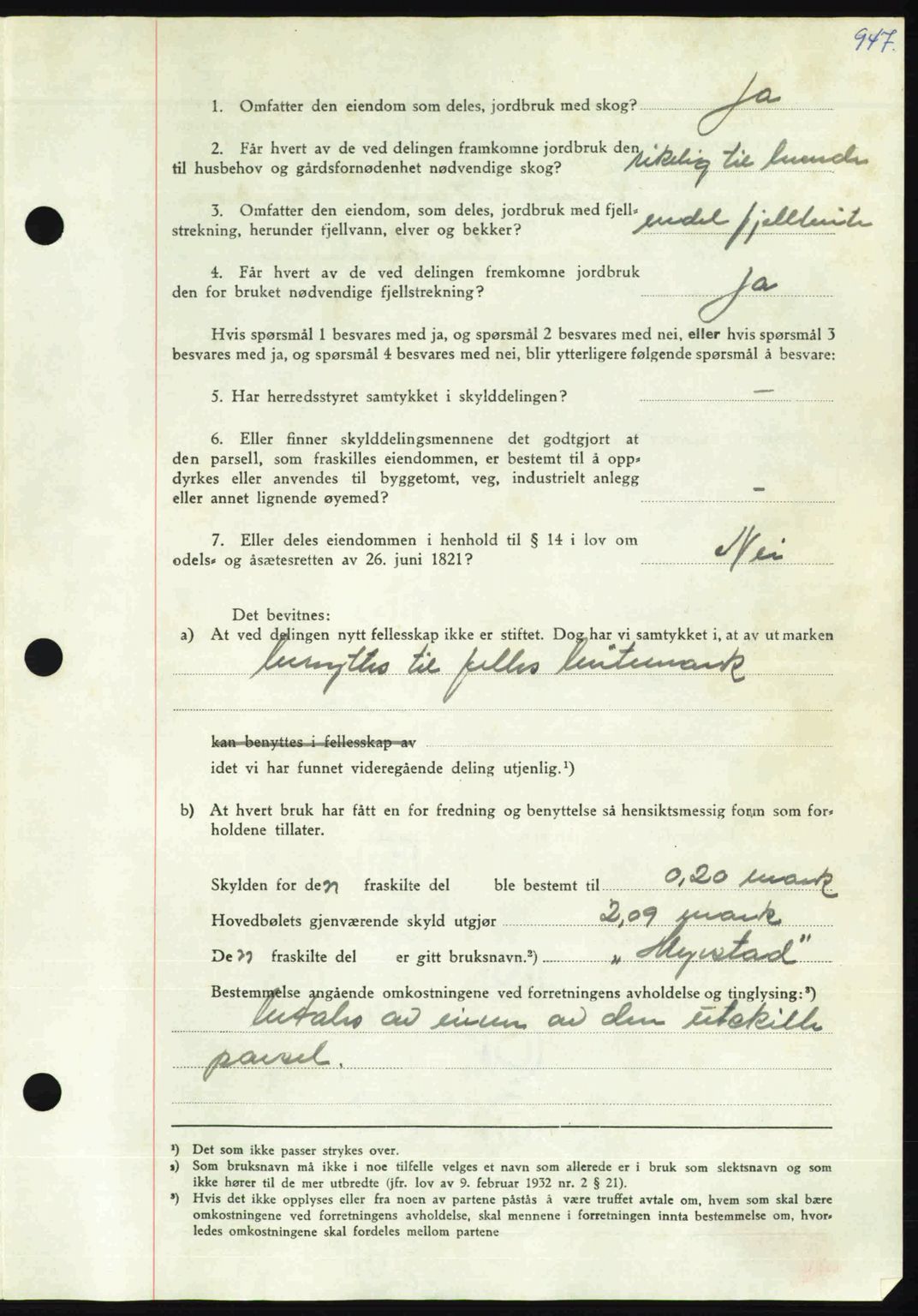 Nordmøre sorenskriveri, AV/SAT-A-4132/1/2/2Ca: Mortgage book no. A106, 1947-1947, Diary no: : 2835/1947