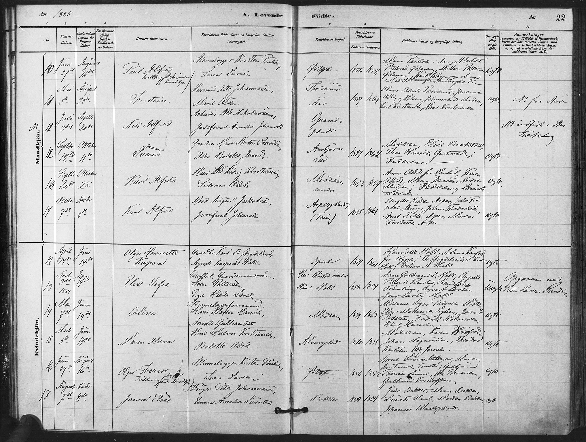 Kråkstad prestekontor Kirkebøker, AV/SAO-A-10125a/F/Fa/L0009: Parish register (official) no. I 9, 1880-1892, p. 22