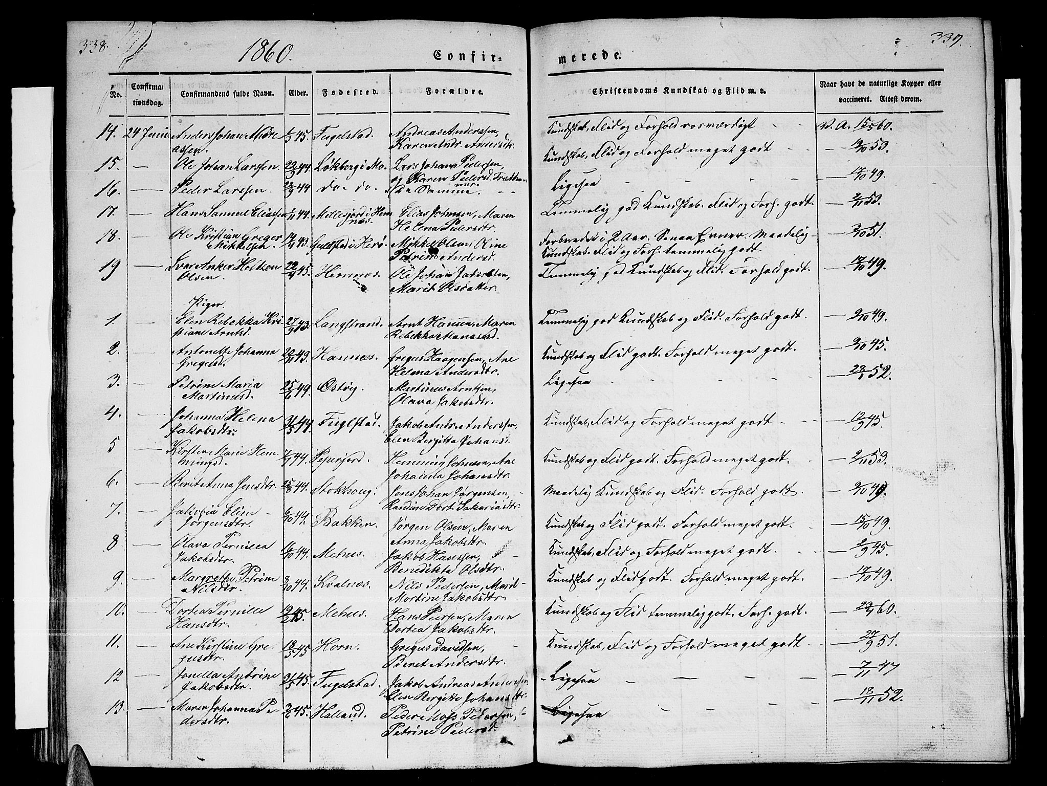 Ministerialprotokoller, klokkerbøker og fødselsregistre - Nordland, AV/SAT-A-1459/838/L0555: Parish register (copy) no. 838C02, 1842-1861, p. 338-339