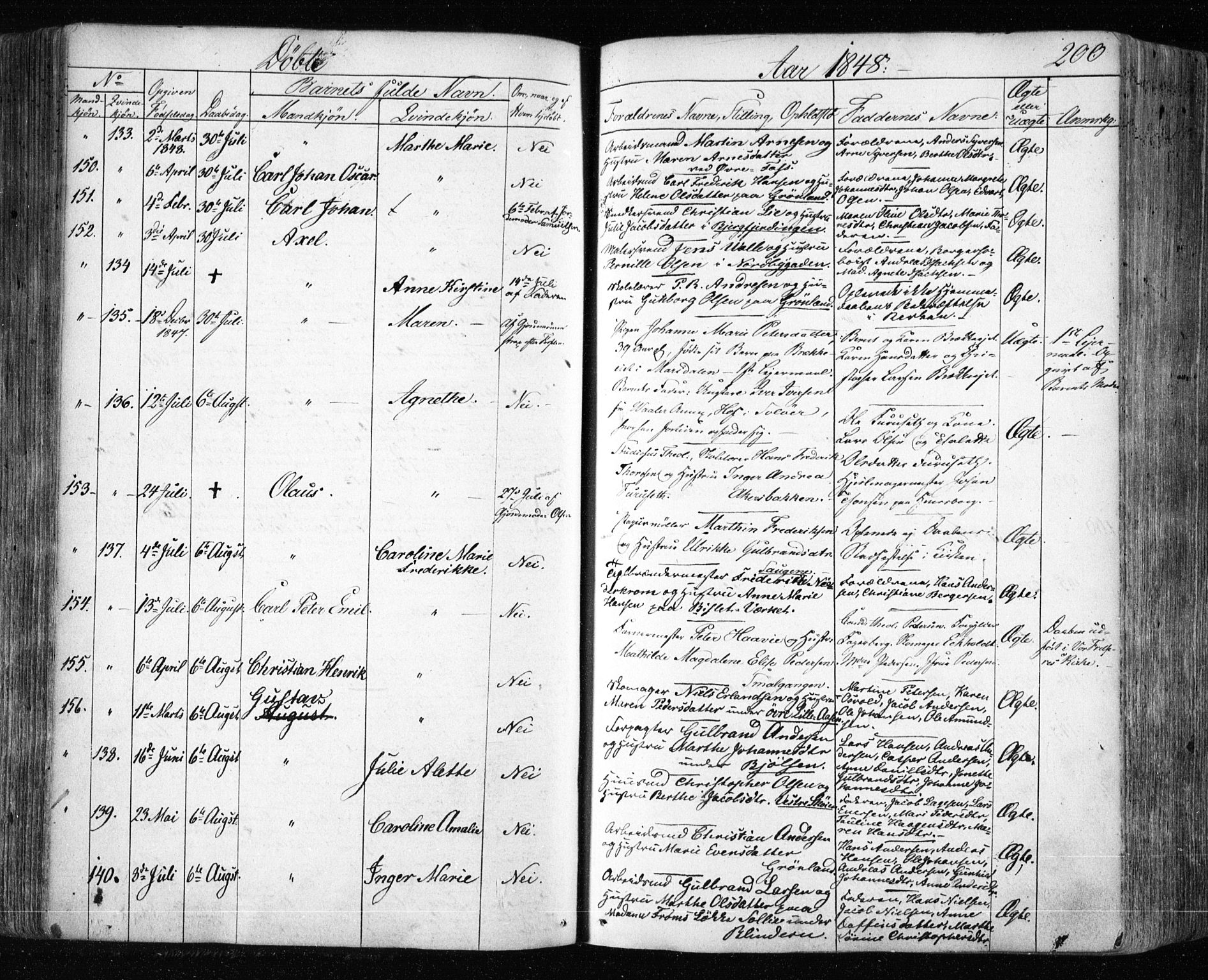 Aker prestekontor kirkebøker, SAO/A-10861/F/L0019: Parish register (official) no. 19, 1842-1852, p. 200
