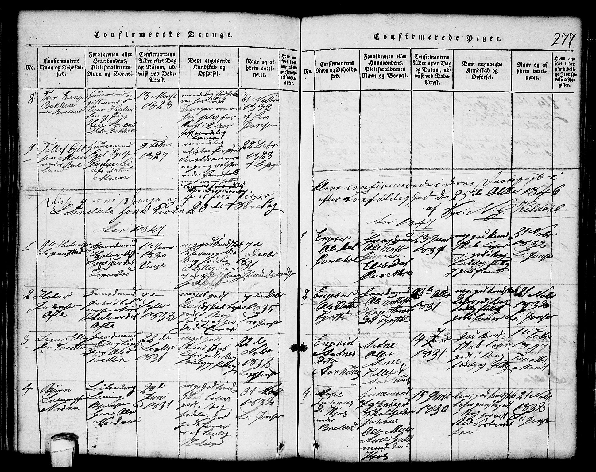 Lårdal kirkebøker, SAKO/A-284/G/Gc/L0001: Parish register (copy) no. III 1, 1815-1854, p. 277