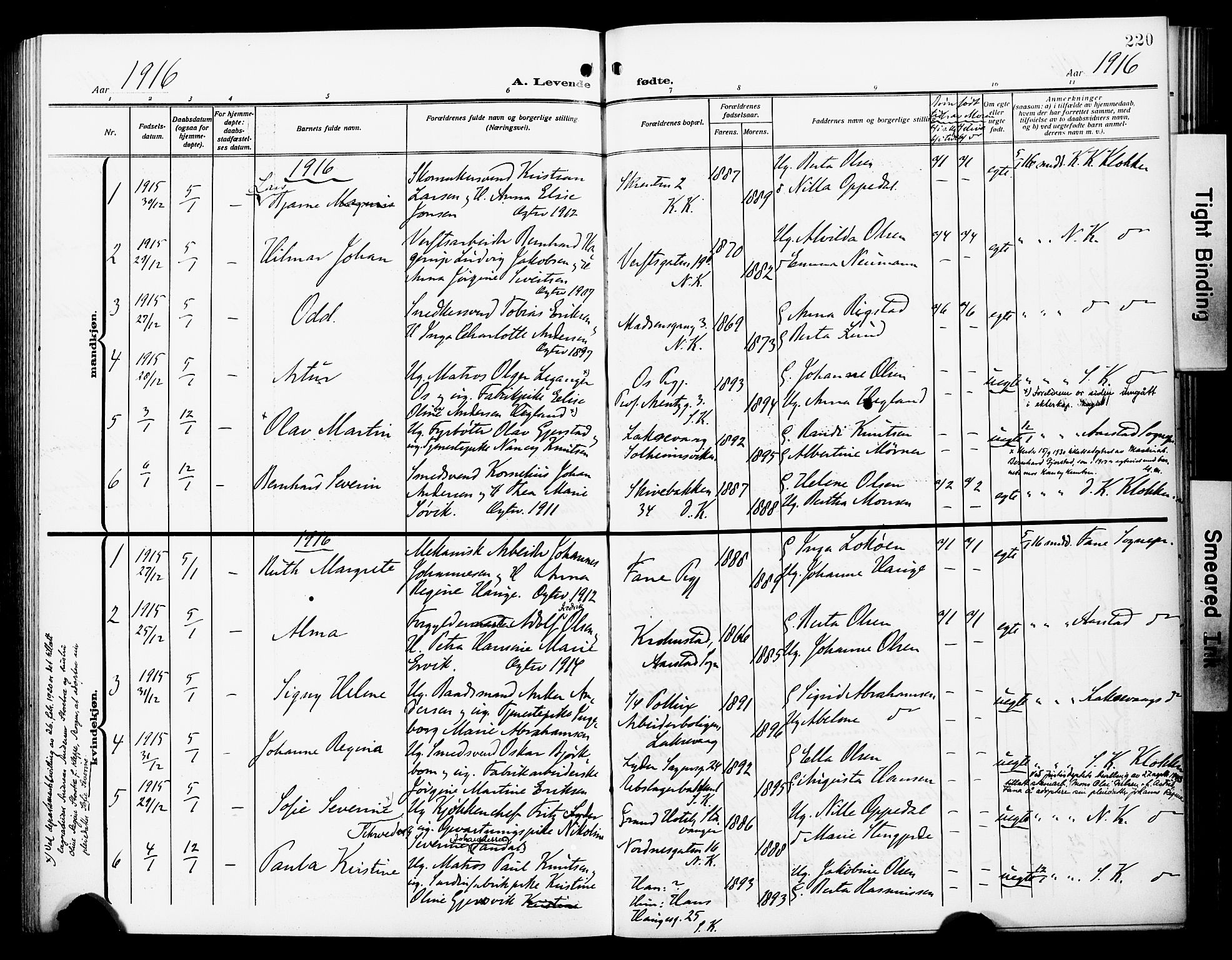 Fødselsstiftelsens sokneprestembete*, SAB/-: Parish register (official) no. A 4, 1910-1918, p. 220