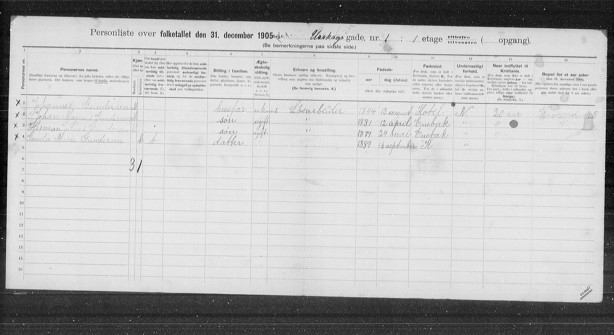 OBA, Municipal Census 1905 for Kristiania, 1905, p. 63328