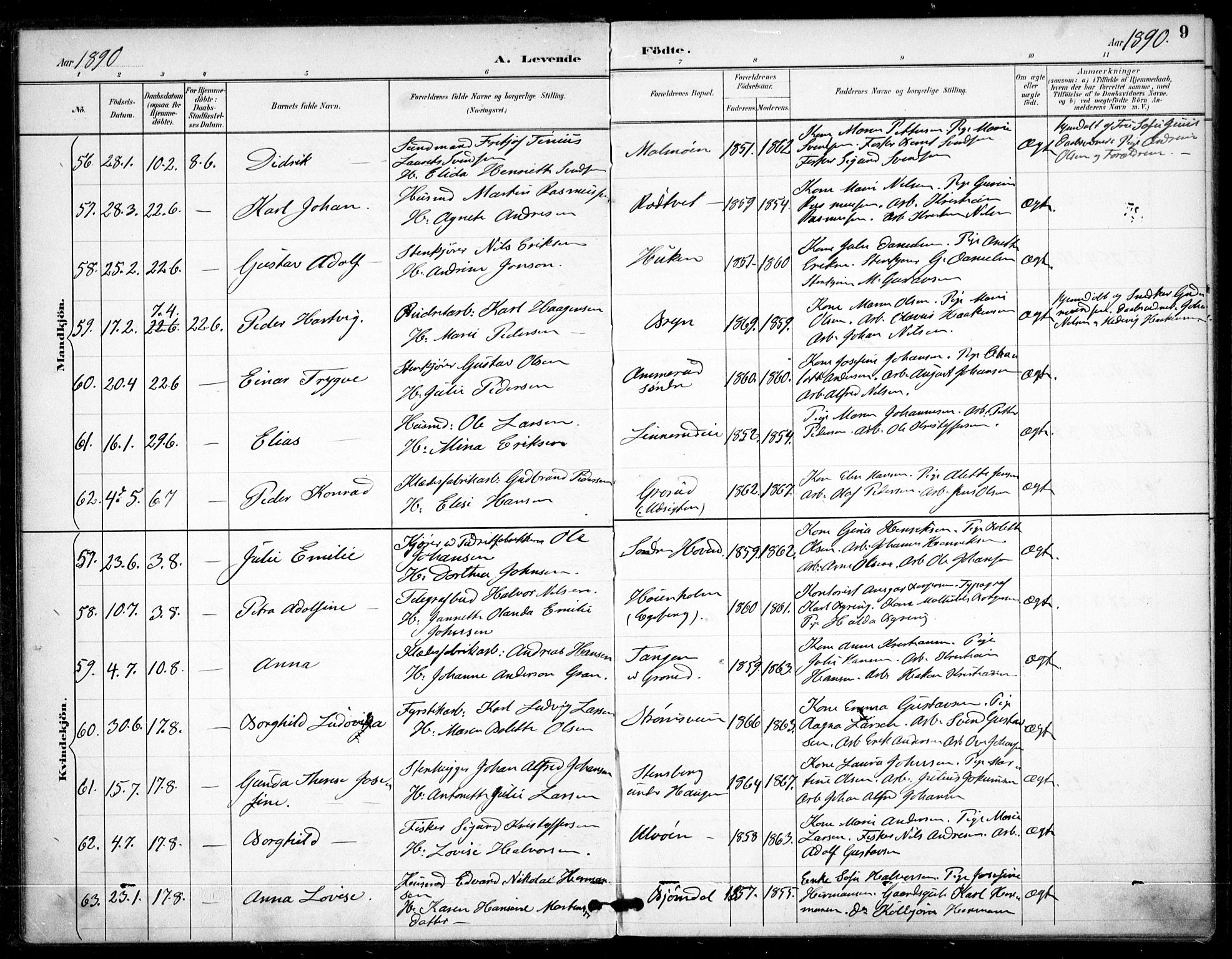 Østre Aker prestekontor Kirkebøker, AV/SAO-A-10840/F/Fa/L0009: Parish register (official) no. I 9, 1890-1894, p. 9