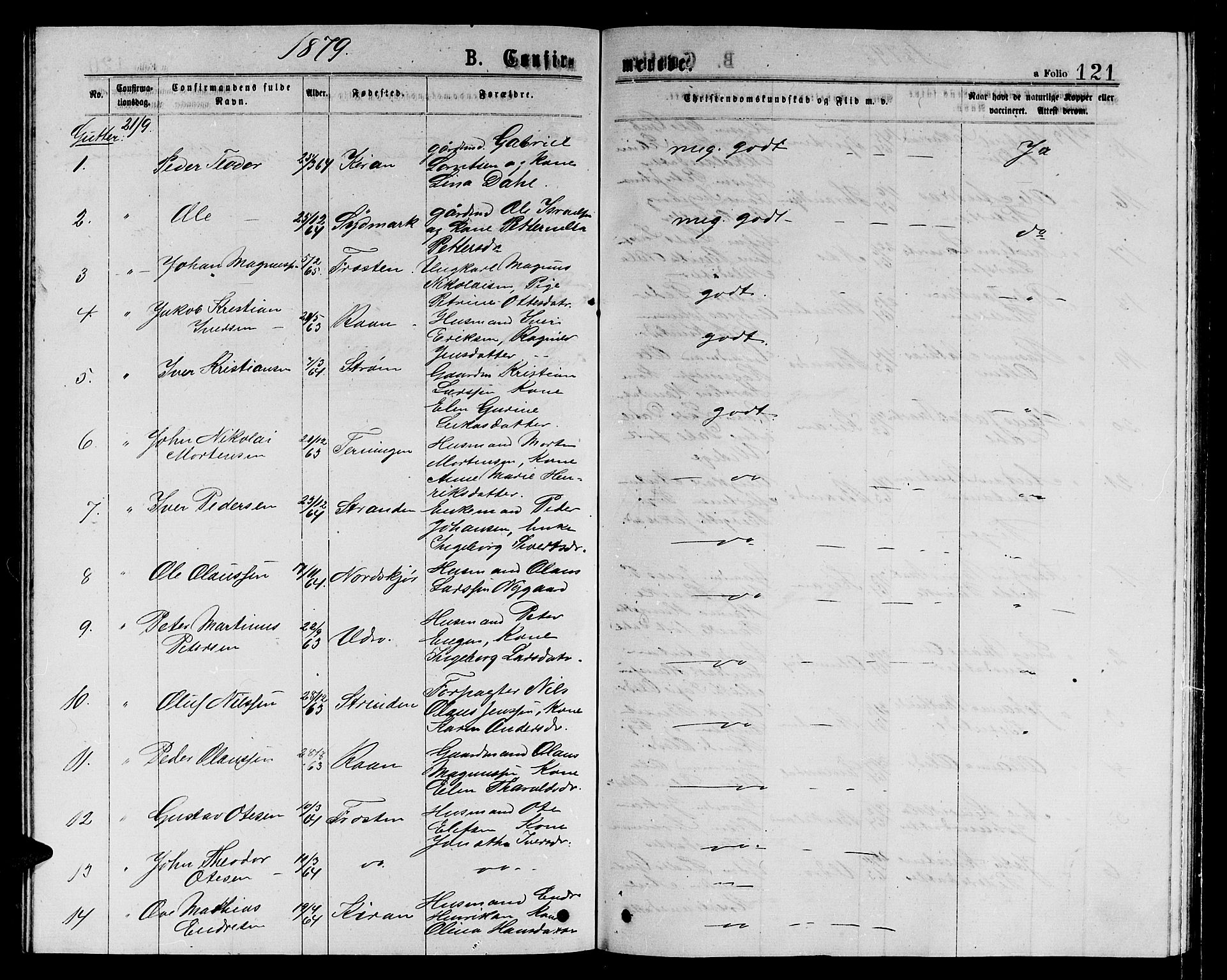 Ministerialprotokoller, klokkerbøker og fødselsregistre - Sør-Trøndelag, AV/SAT-A-1456/657/L0715: Parish register (copy) no. 657C02, 1873-1888, p. 121