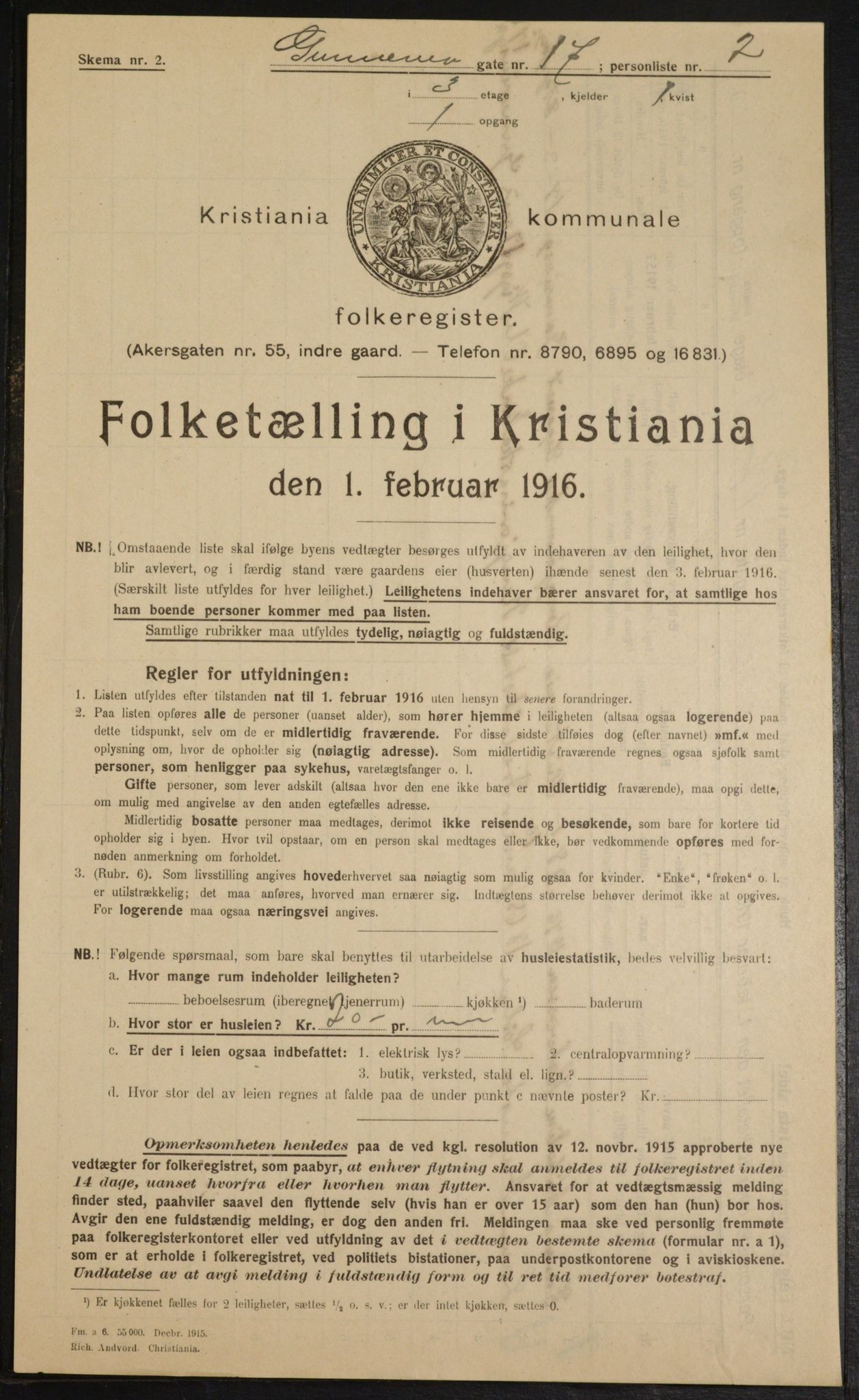 OBA, Municipal Census 1916 for Kristiania, 1916, p. 5397